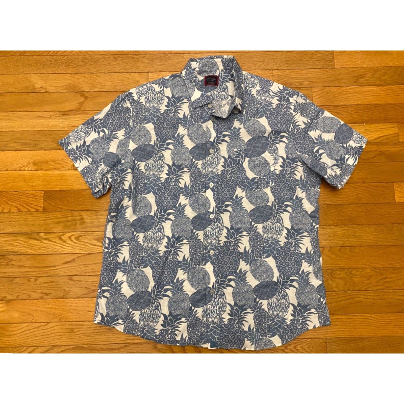 UNTUCKit UNTUCKit Yoti Linen Hawaiian Multi Print Pineapple Shirt Mens XL Blue Blocked Slim Shirt Casual Short Sleeve Button-Up Size US XL / EU 56 / 4 - 2 Thumbnail