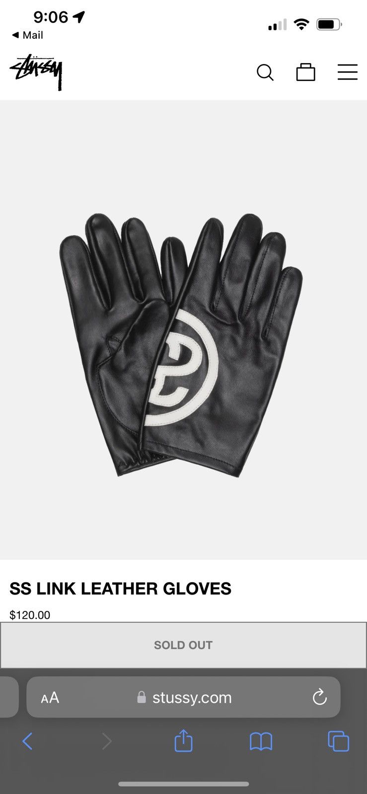 Stussy Stussy SS Link Black Leather Gloves L/XL | Grailed