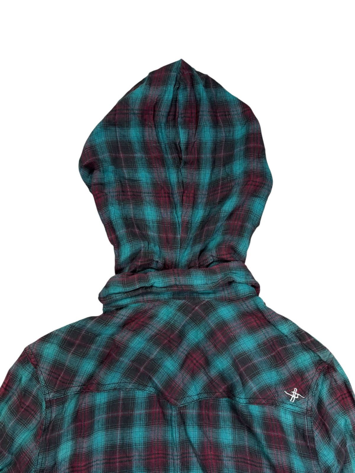 Le Grande Bleu (L.G.B.) 2000s No ID - Vkei Style Hooded Flannel Button Shirt Size US M / EU 48-50 / 2 - 4 Thumbnail