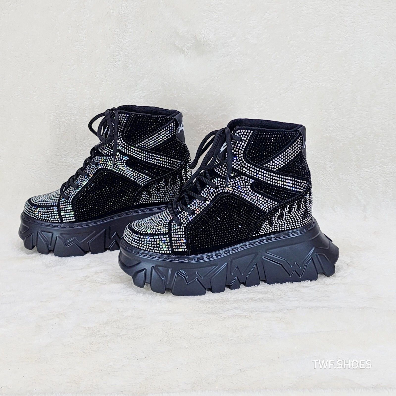 Anthony Wang Berry Silver & Black Rhinestone Platform Hidden