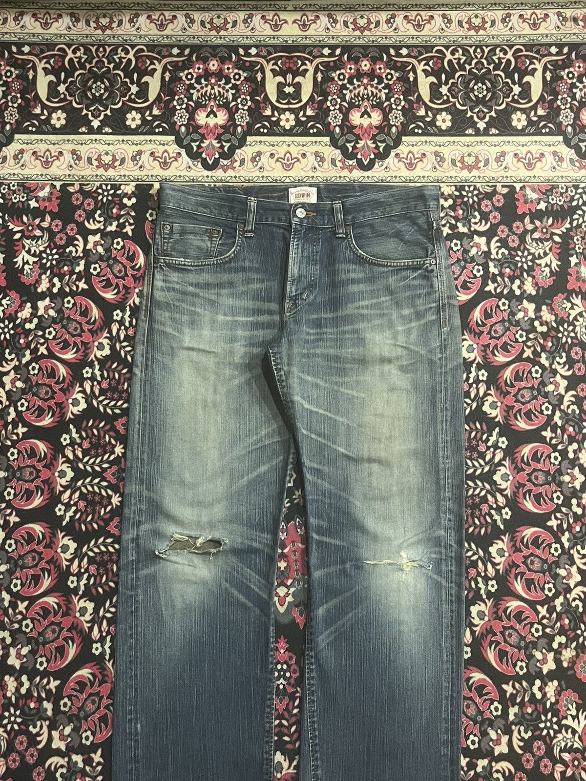 Edwin Vintage Edwin XVS Japan Blue Washed Distressed Jeans Size US 34 / EU 50 - 3 Thumbnail