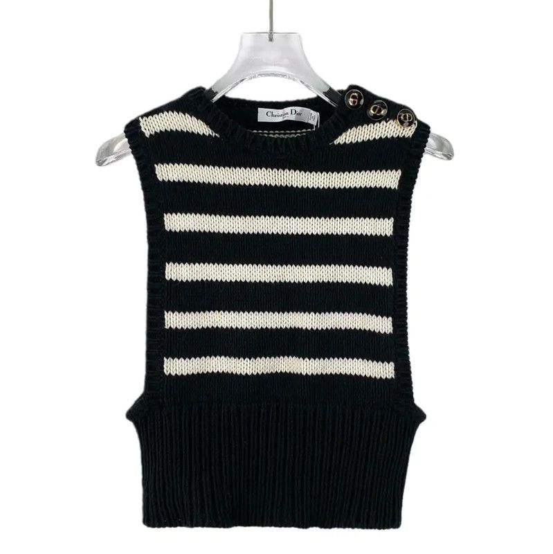 Dior Dior Black Striped Wool Sleeveless Sweater 0089 Size XS / US 0-2 / IT 36-38 - 1 Thumbnail