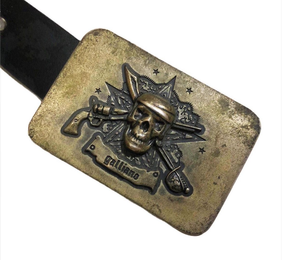 John Galliano Galliano 🇮🇹 Main Line 💀 Brass Buckle Leather Belt Size ONE SIZE - 5 Thumbnail