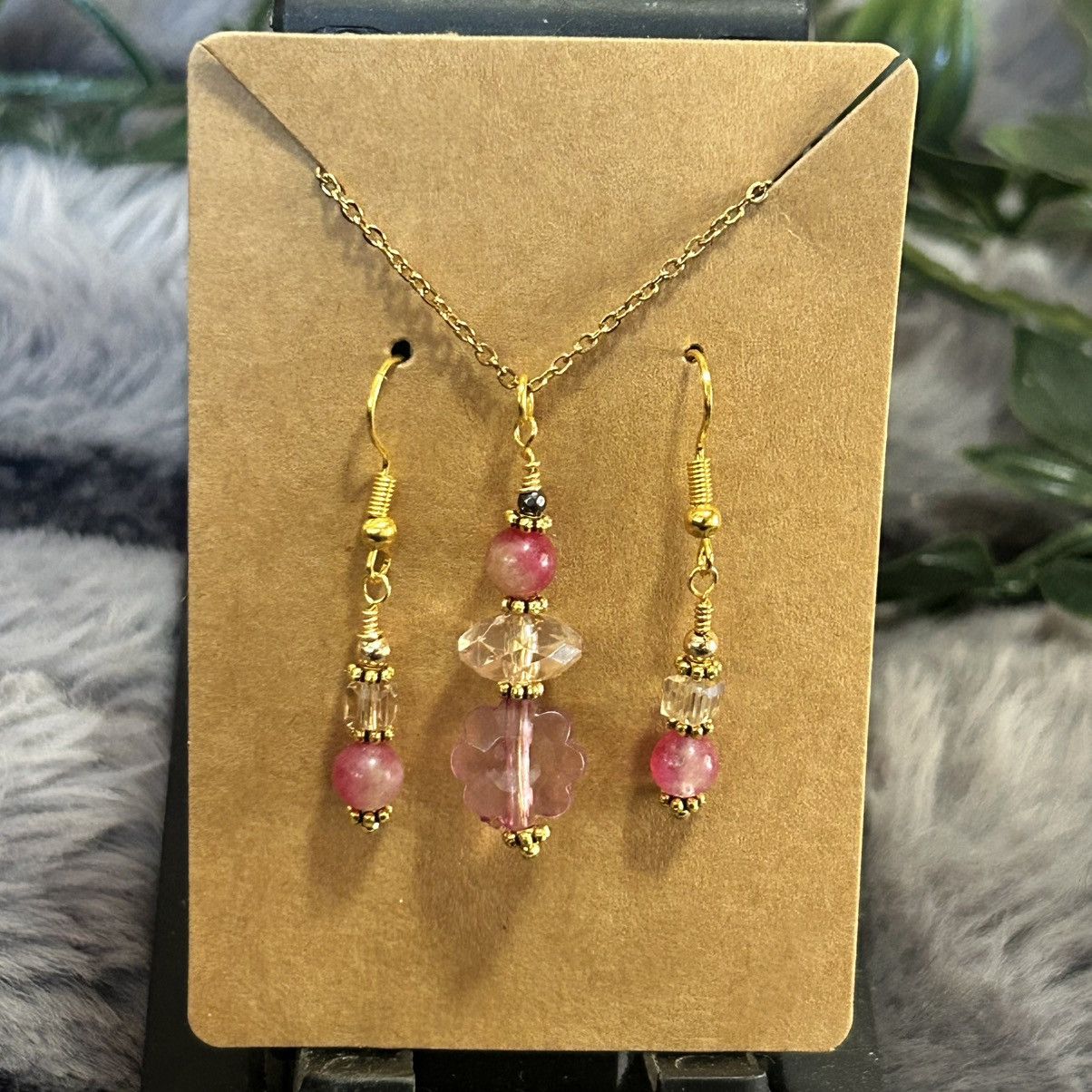 Handmade Handcrafted floral glass crystal elbaite hematite set Size ONE SIZE - 2 Thumbnail