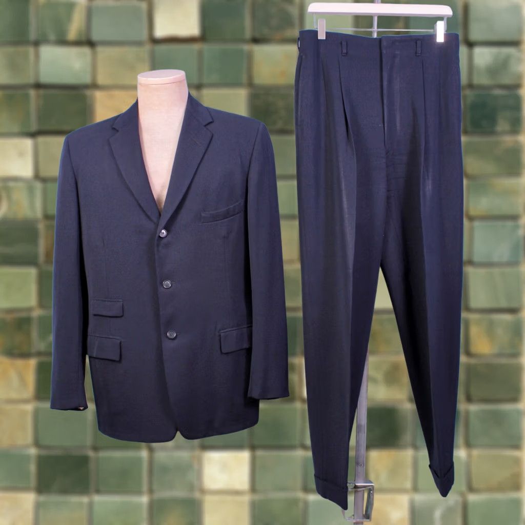 Vintage VINTAGE 50s Wool Suit Navy Blue 3 Button M Mens Size 40R - 1 Thumbnail