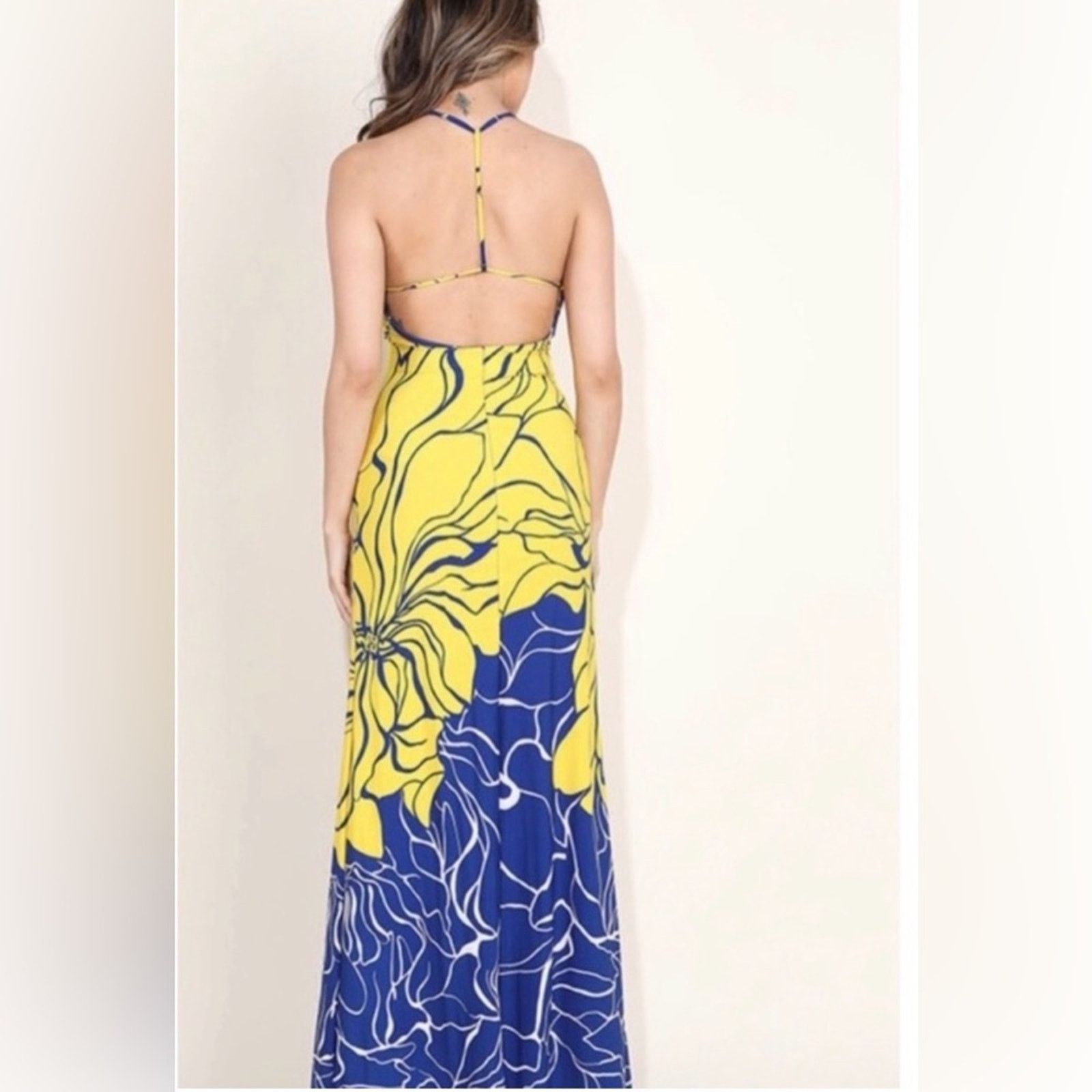Other Fitted Maxi Summer Elegant Yellow Blue Floral Dress size XS Size XS / US 0-2 / IT 36-38 - 3 Thumbnail