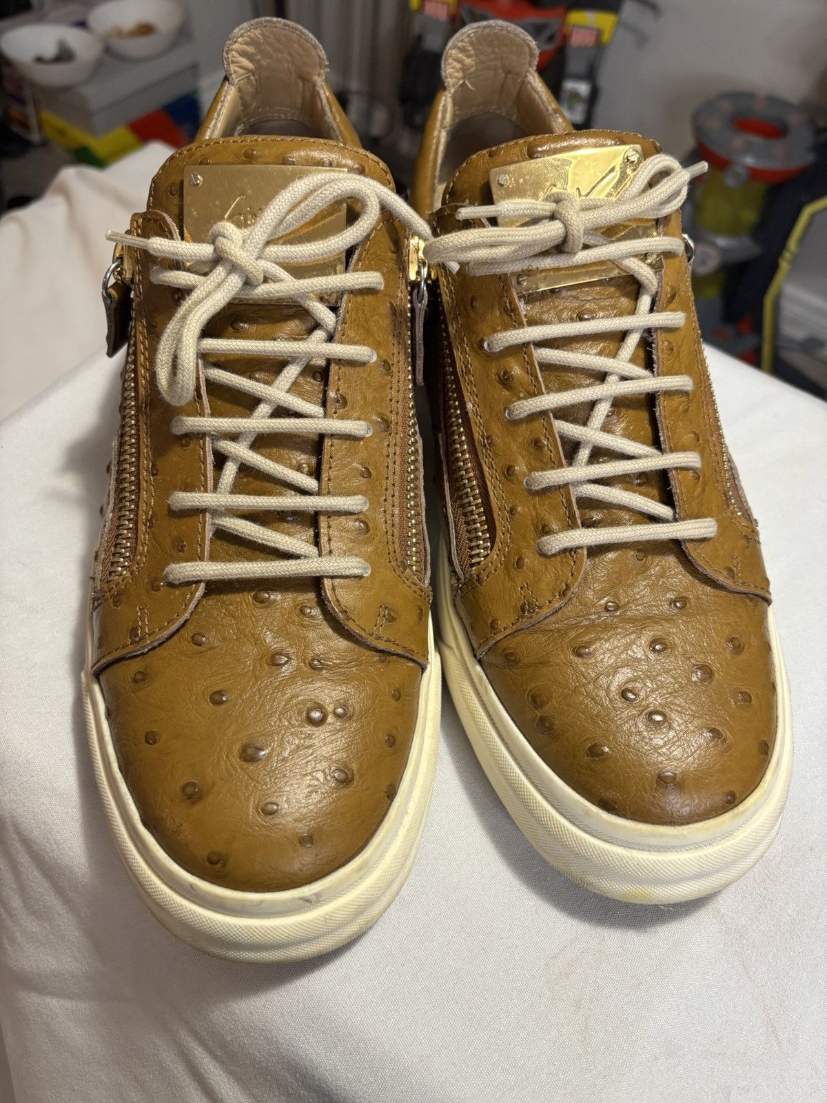 Giuseppe Zanotti Giuseppe Zanotti Ostrich Leather Low-Top Sneakers Size US 10 / EU 43 - 1 Thumbnail