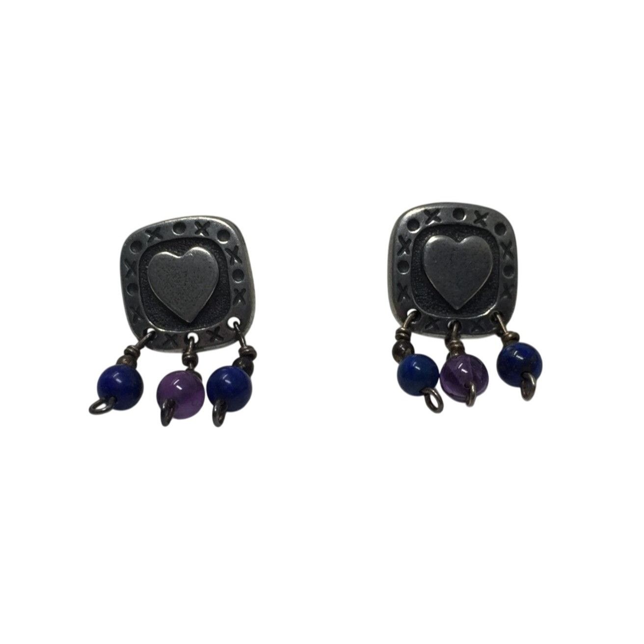 Other Women's Squared Silver tone and Purple Beaded Dangle Heart E Size ONE SIZE - 2 Thumbnail