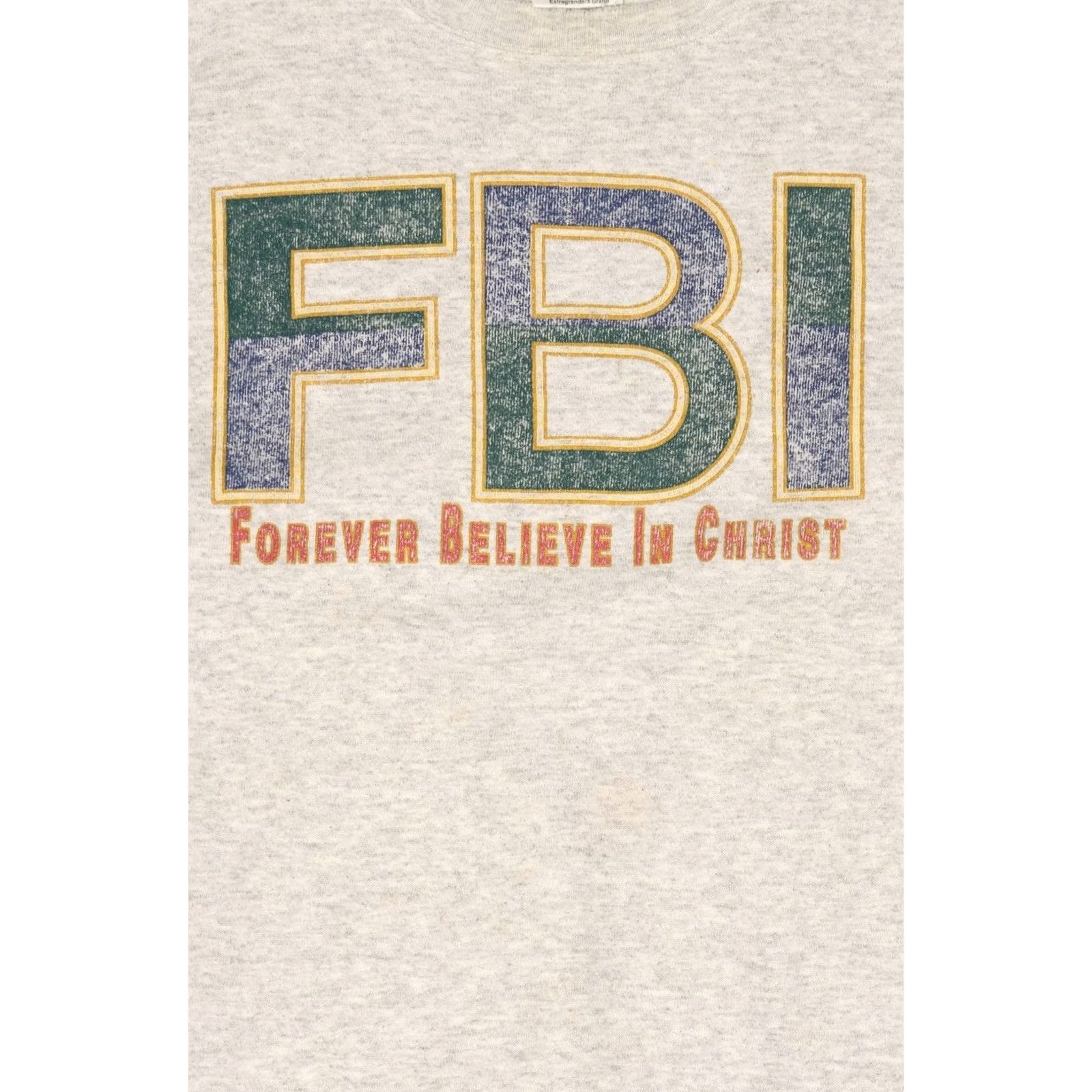 Tultex Vintage FBI Forever Believe In Christ Sweatshirt Gray 1990s Tultex XL Mens Size US XL / EU 56 / 4 - 2 Thumbnail