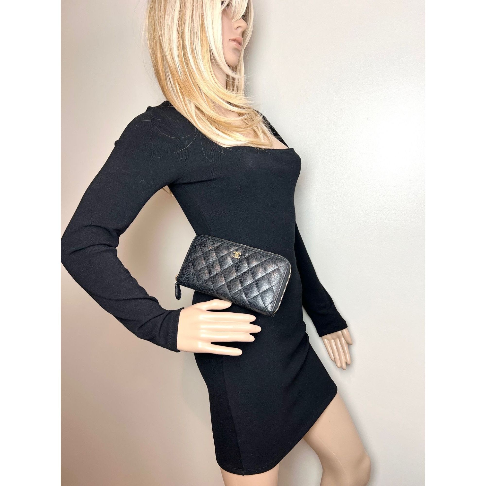 Chanel Chanel Caviar Quilted Large Gusset Zip Around Black Wallet Size ONE SIZE - 6 Thumbnail