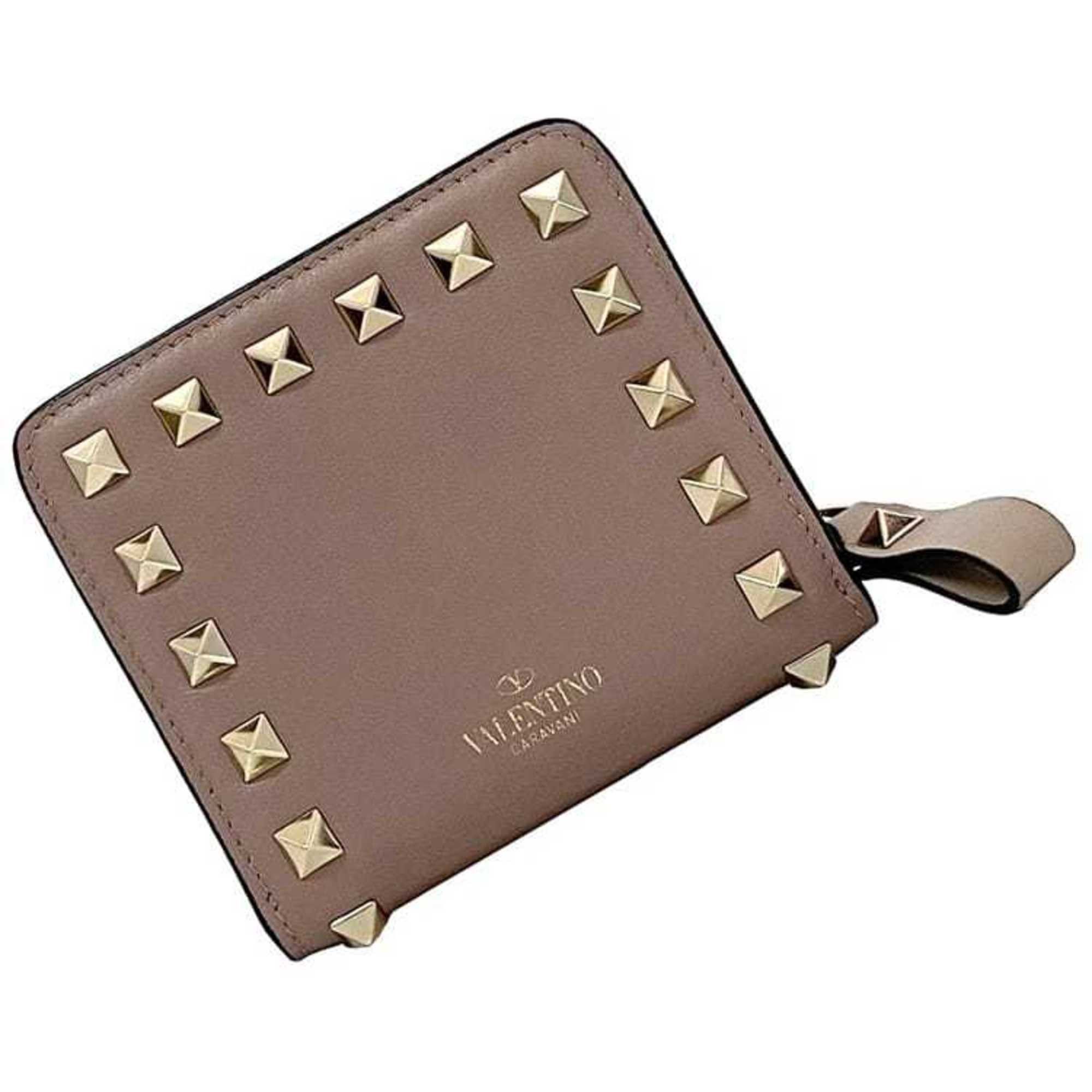 Valentino Valentino Garavani Bi-fold Wallet ec-20994 Beige Pink RW2P0R22BOL Leather Studded Compact Women's Size ONE SIZE - 1 Thumbnail