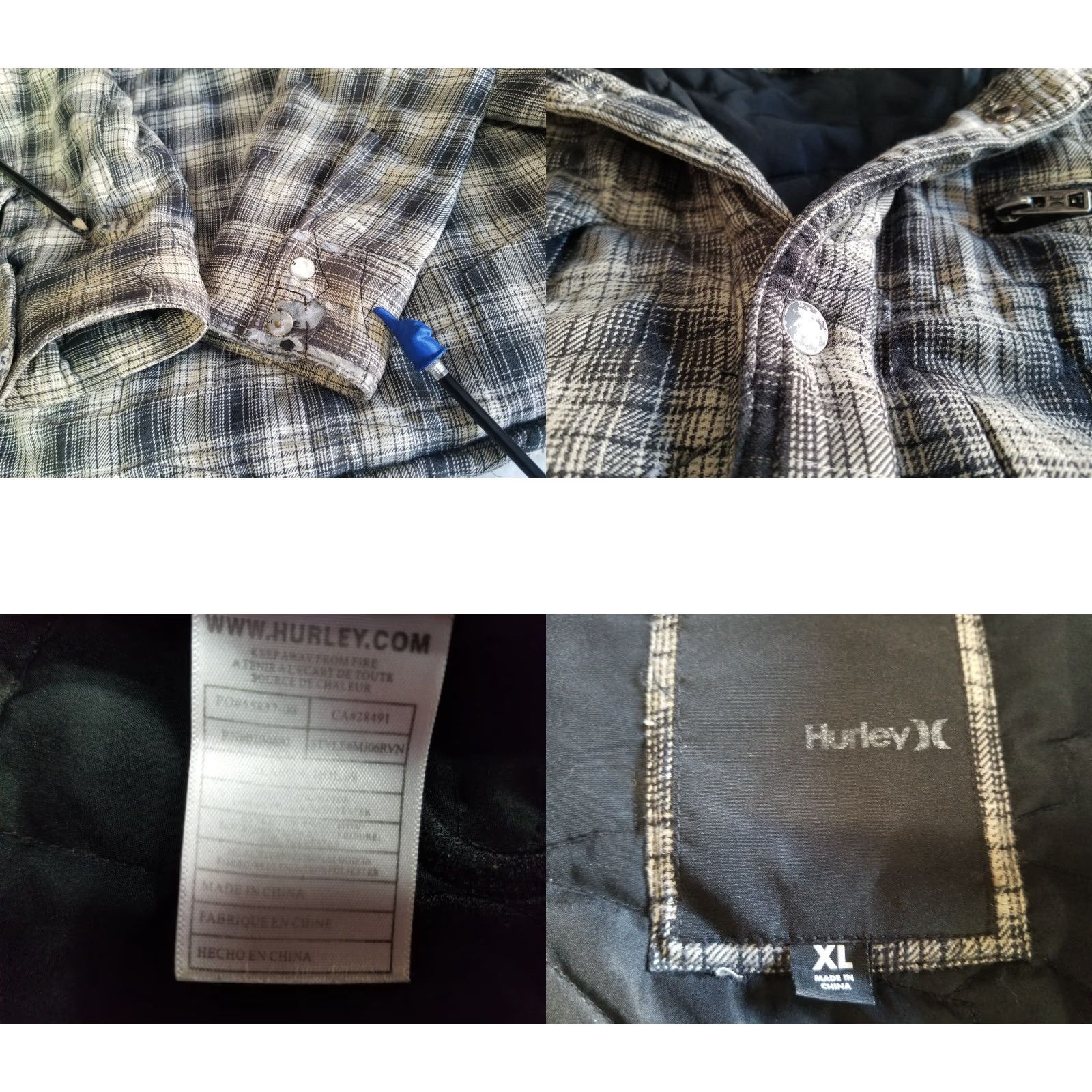 Hurley VINTAGE Hurley Shirt Shacket Mens XL Gray Plaid Fleece-Lined Mid-Length Jacket With Button See Sleeves Clothing Size US XL / EU 56 / 4 - 9 Thumbnail