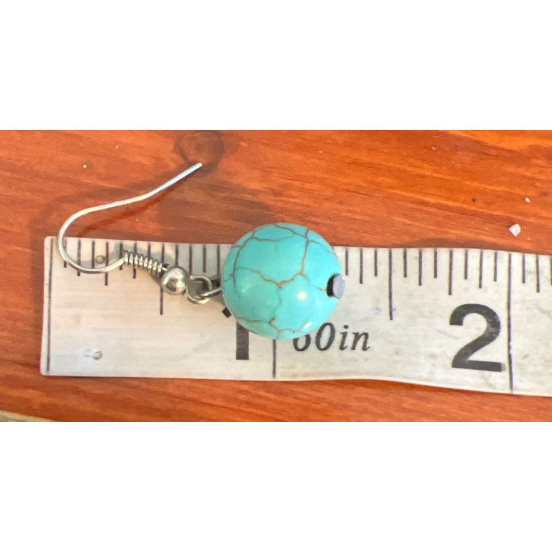 Other Turquoise Round Bead Dangle Earrings Silver Tone Hooks Light Size ONE SIZE - 5 Thumbnail