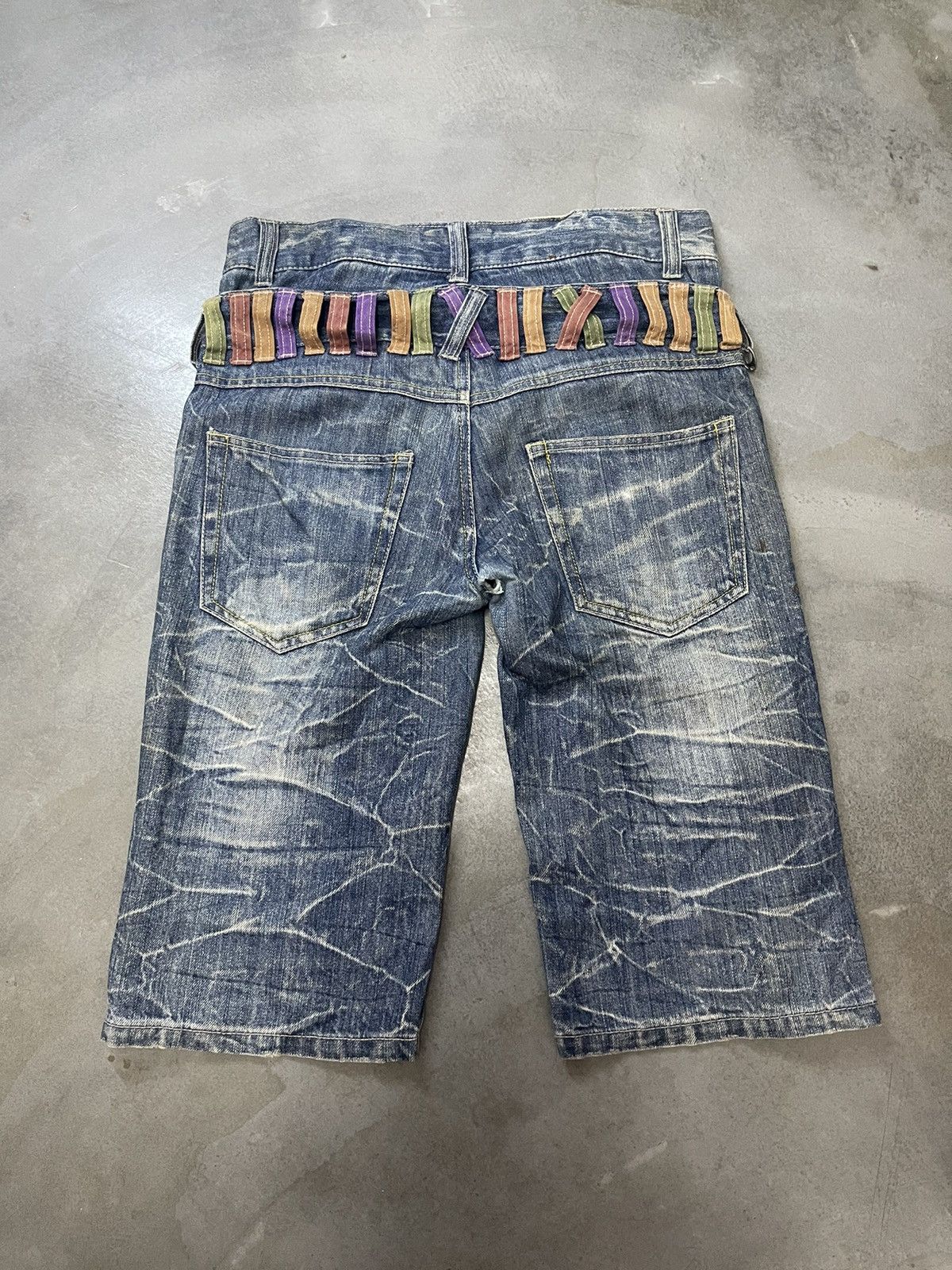 If Six Was Nine Japan NYLAUS Double Waist Honeycomb Punk Style Short Denim Size US 33 - 10 Thumbnail