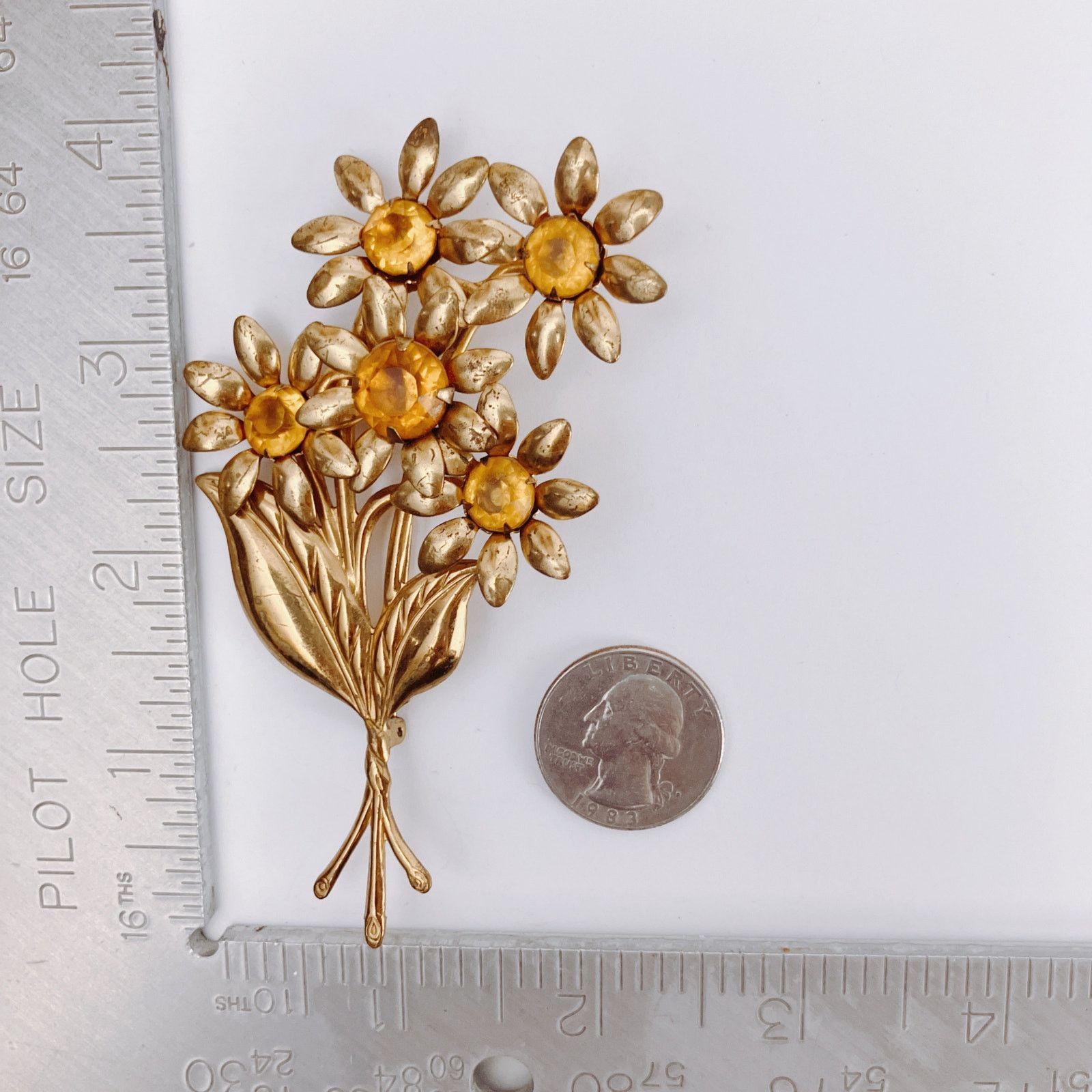 Vintage Large 4" Vintage 1940s Gold Tone Floral Spray Brooch Size ONE SIZE - 8 Thumbnail