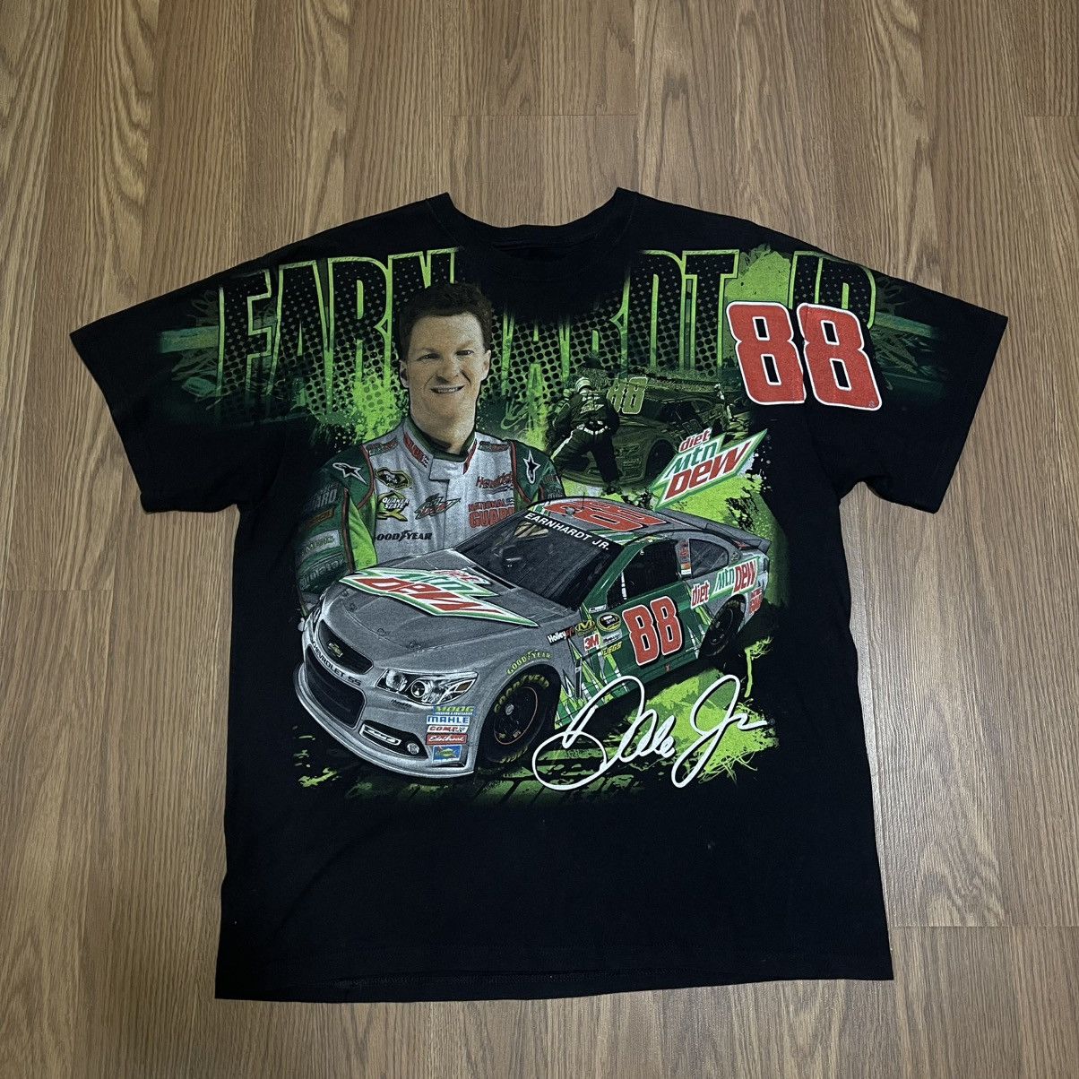 NASCAR × Vintage Y2K Dale Earnhardt Jr. NASCAR green black all over print tee Size US L / EU 52-54 / 3 - 3 Thumbnail