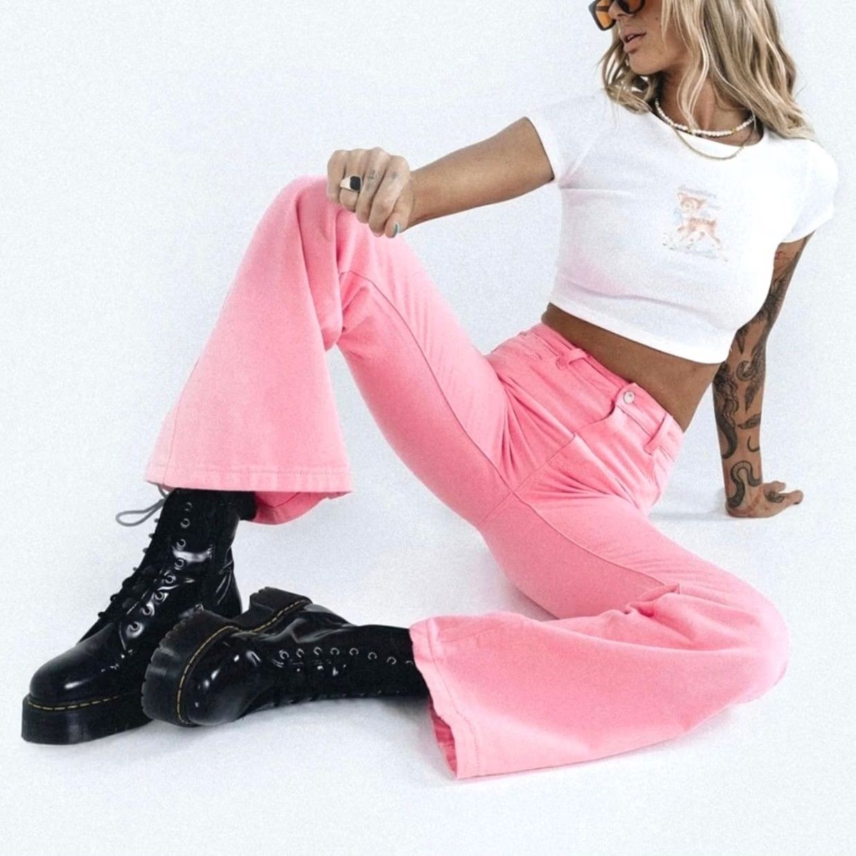 PRINCESS POLLY Princess Polly Jeans Cabarita High Rise Flare Lounge Denim Pink NWT Size 2 Size 42" / US 20 - 4 Thumbnail