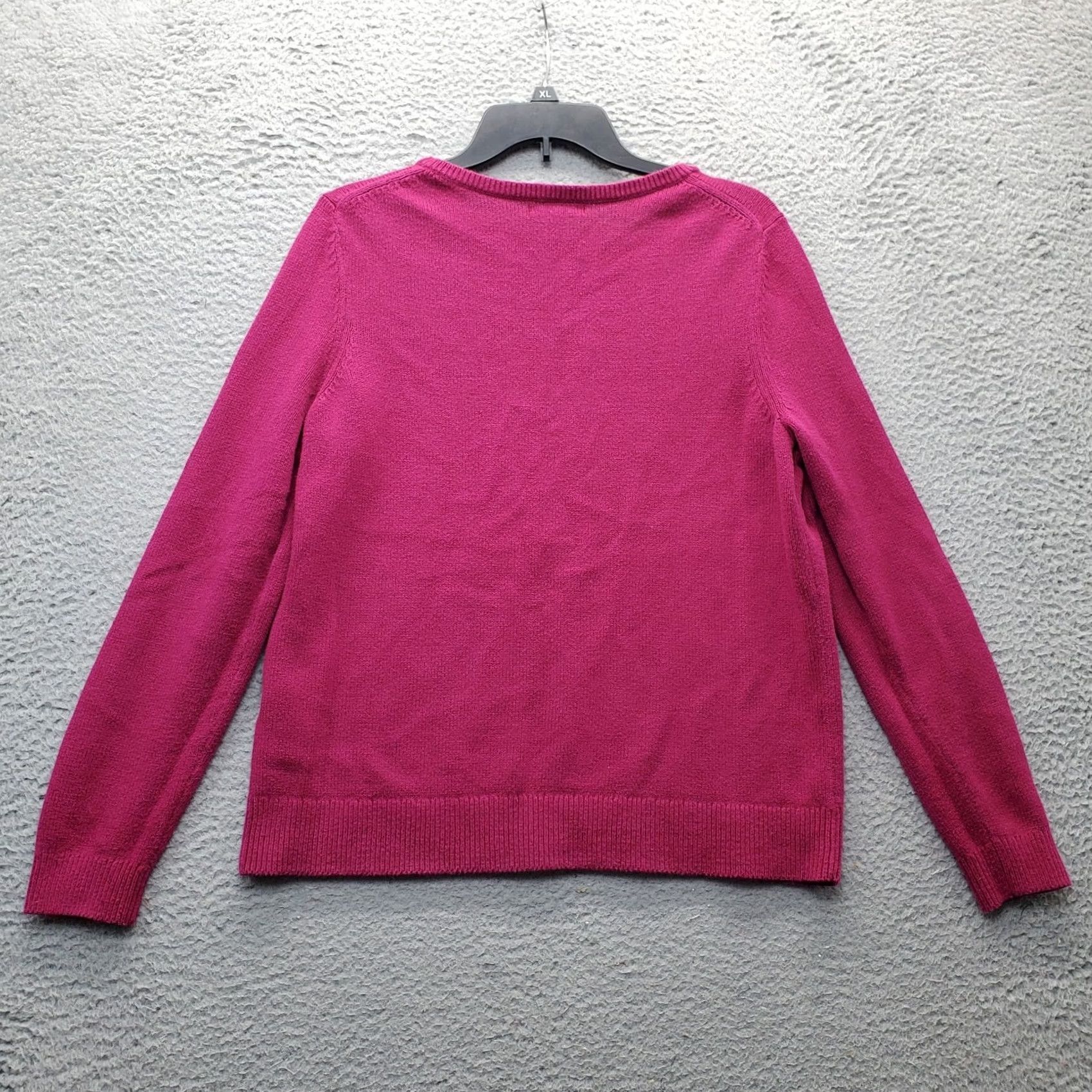 Lands' End Lands' End Womens Large Pink Solid Knit Raglan Hem & Cuff Pullover Sweater (V-Neck) Size L / US 10 / IT 46 - 2 Thumbnail