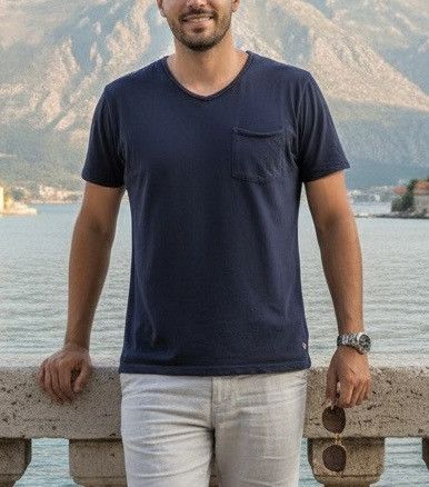 Robert Comstock Vertical By Robert Comstock Blue V Neck Shirt With Pocket Size US S / EU 44-46 / 1 - 1 Thumbnail