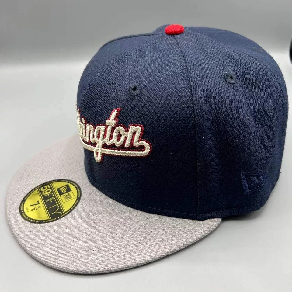 New Era Washington Nationals Hat Men 7 5/8 Navy Red MLB Fitted Cap Size ONE SIZE - 4 Thumbnail
