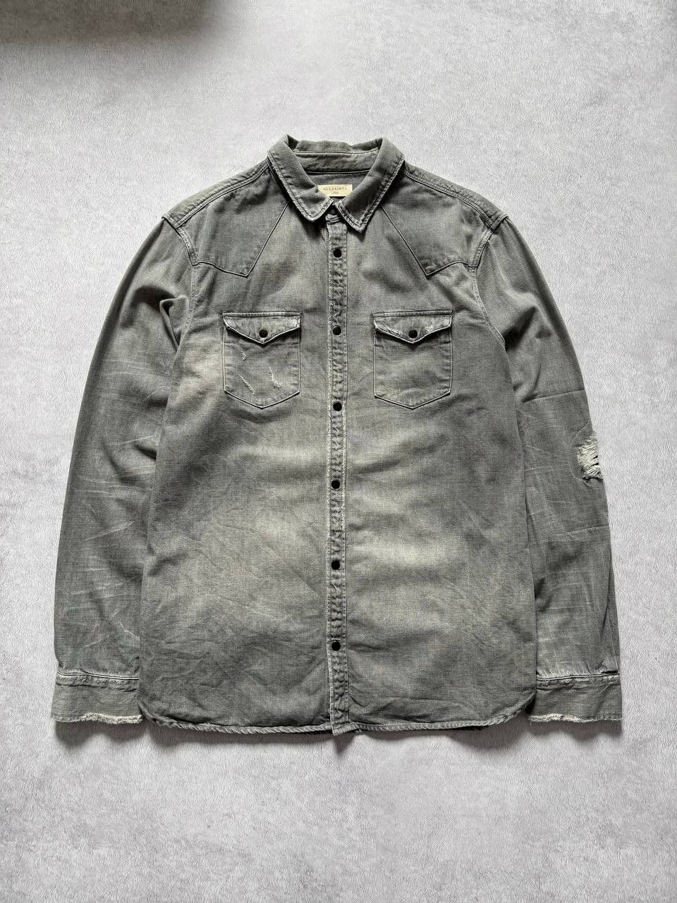 Allsaints AllSaints Distressed Long Sleeve Shirt Washed Gray Size US L / EU 52-54 / 3 - 1 Thumbnail
