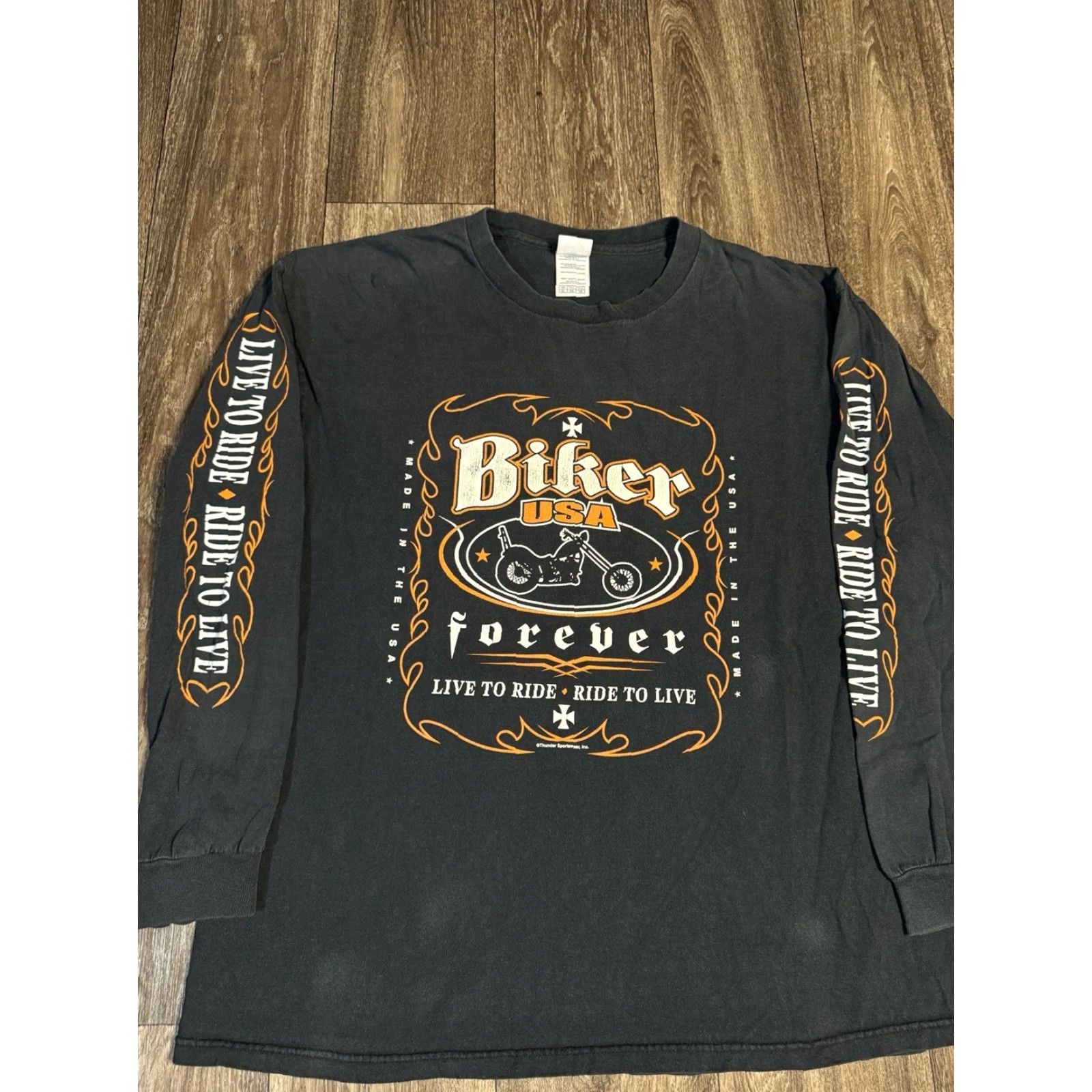 Delta VINTAGE Biker T-Shirt Black XL Men Long Sleeve 2000s Forever Y2K Delta Size US XL / EU 56 / 4 - 4 Thumbnail