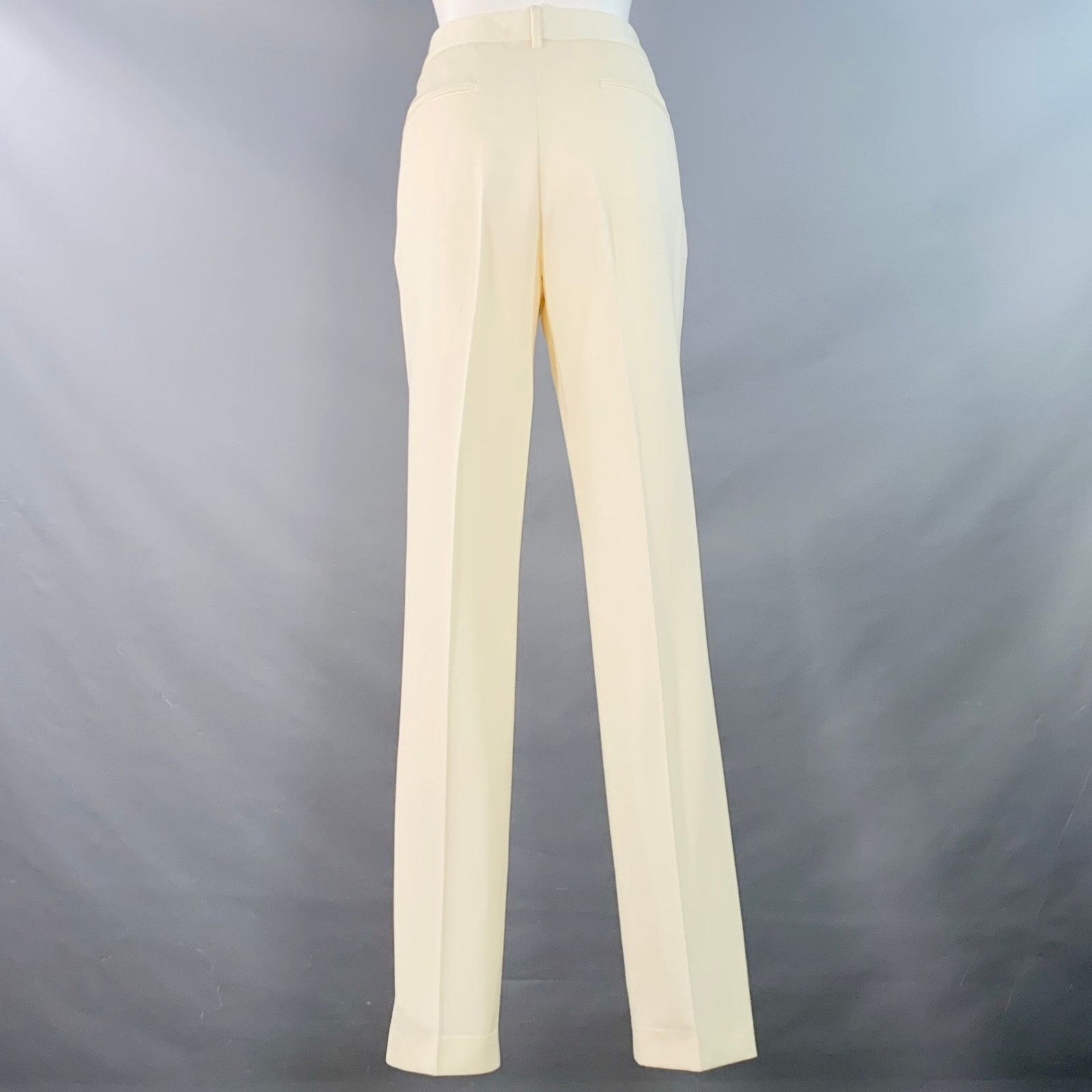 Jil Sander JIL SANDER Size 8 Cream Wool Flat Front Dress Pants Size 30" / US 8 / IT 44 - 2 Thumbnail