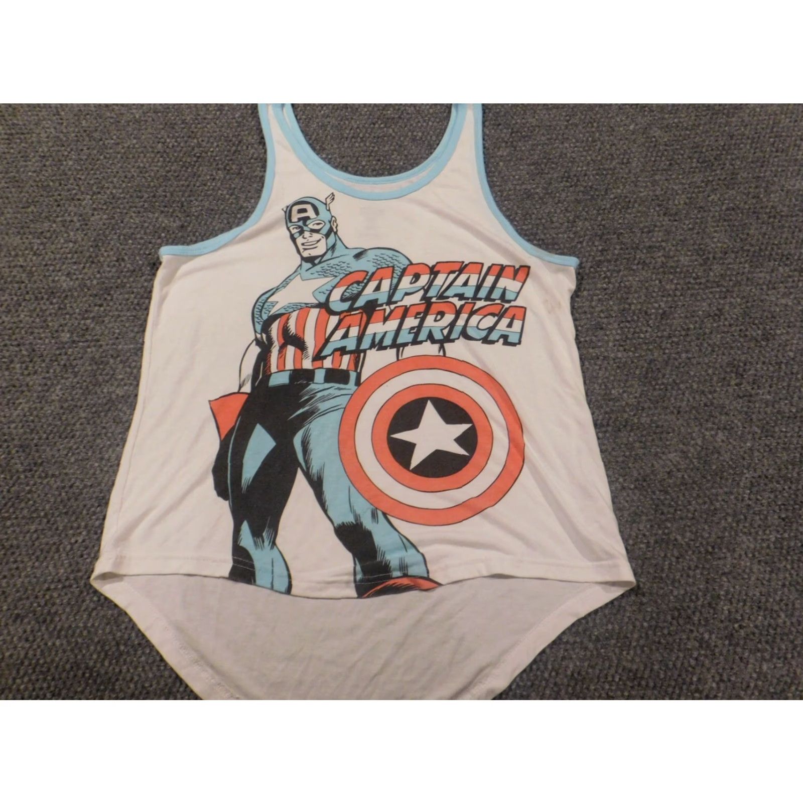 Vintage Marvel Womens Shirt XL White Captain America Tank Casual Crew Neck Long Sleeve Regular Cotton Rayon Ruffle Basic Classic Stretch Vintage No N/A Size XL / US 12-14 / IT 48-50 - 3 Thumbnail