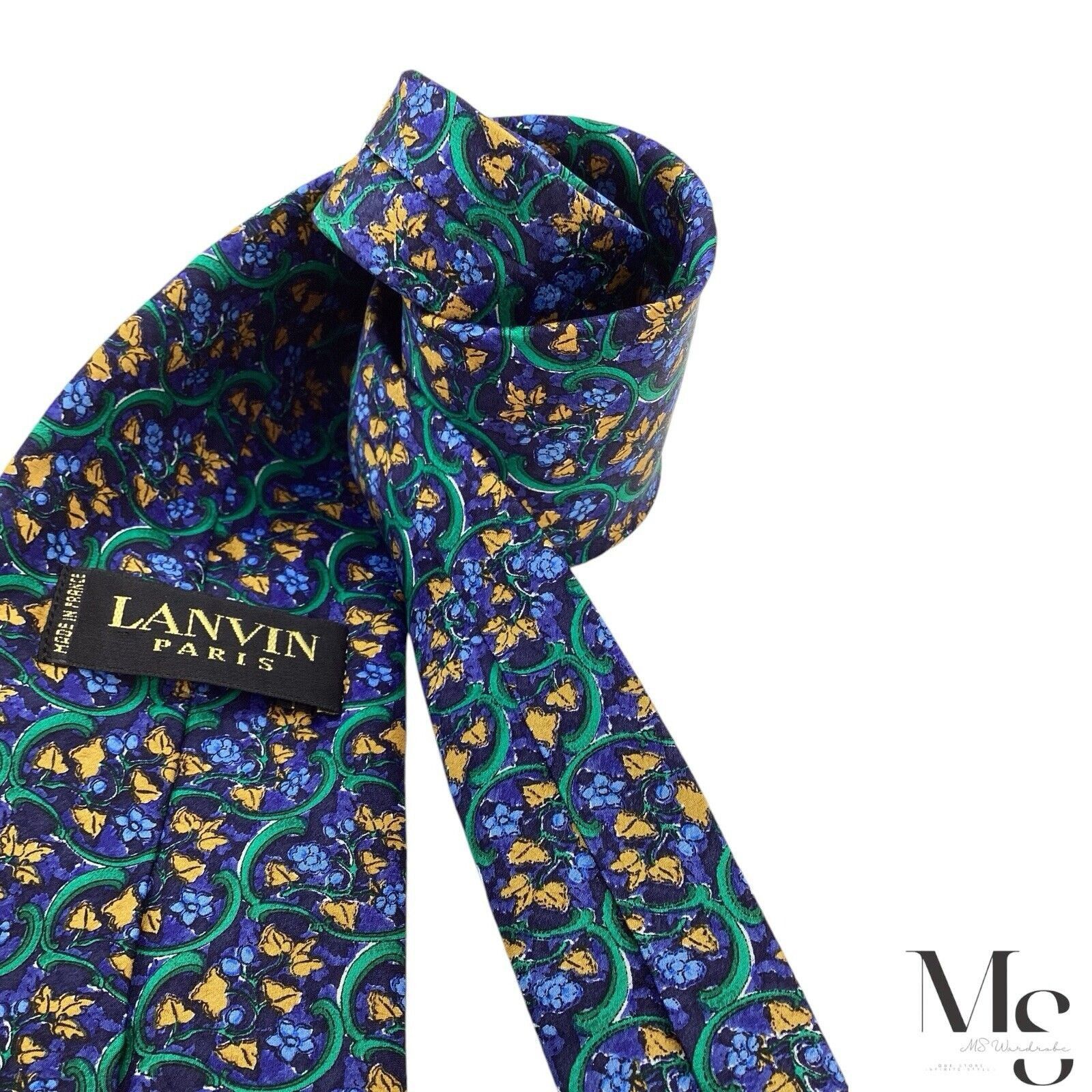 Lanvin LANVIN PARIS Blue Floral Luxury Designer Silk Tie France W: Size ONE SIZE - 4 Thumbnail