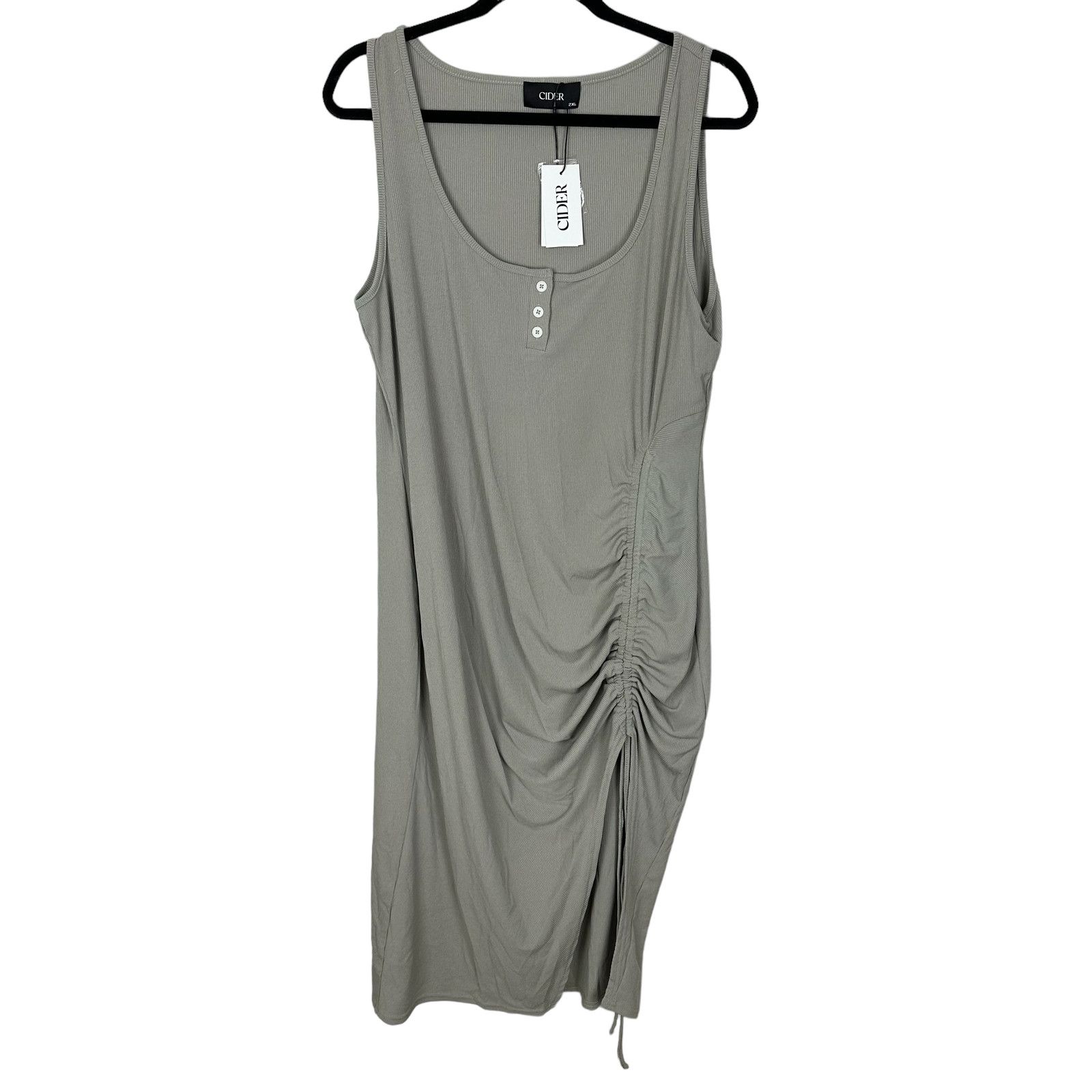 Cider NWT Cider Grey Ruched Bodycon Ribbed Midi Dress Size 2XL Size XXL / US 16-18 / IT 52-54 - 1 Thumbnail