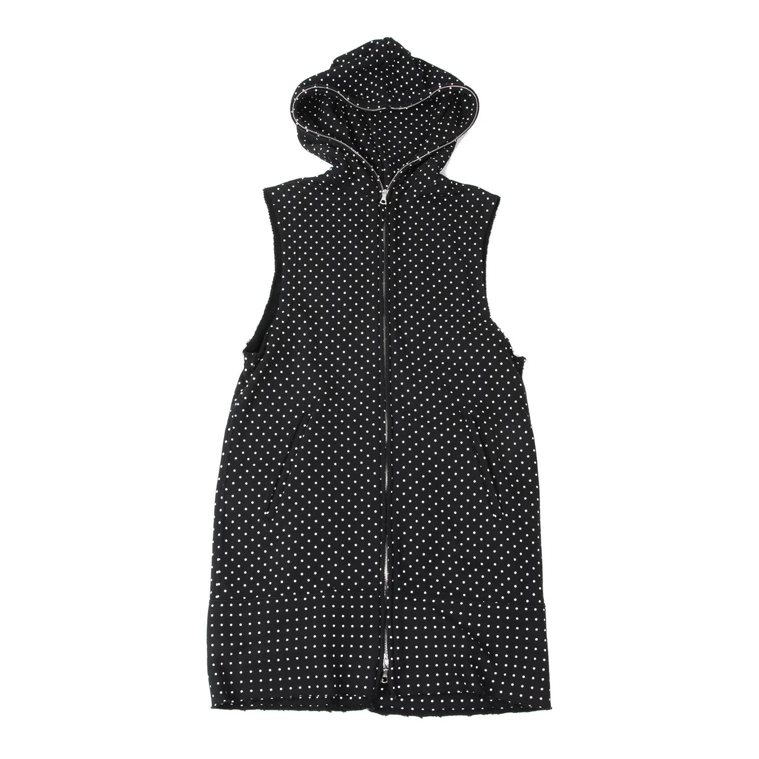 Ganryu Cotton Dot Print Cut Design Sleeveless Long Hoodie Black Size US S / EU 44-46 / 1 - 1 Thumbnail