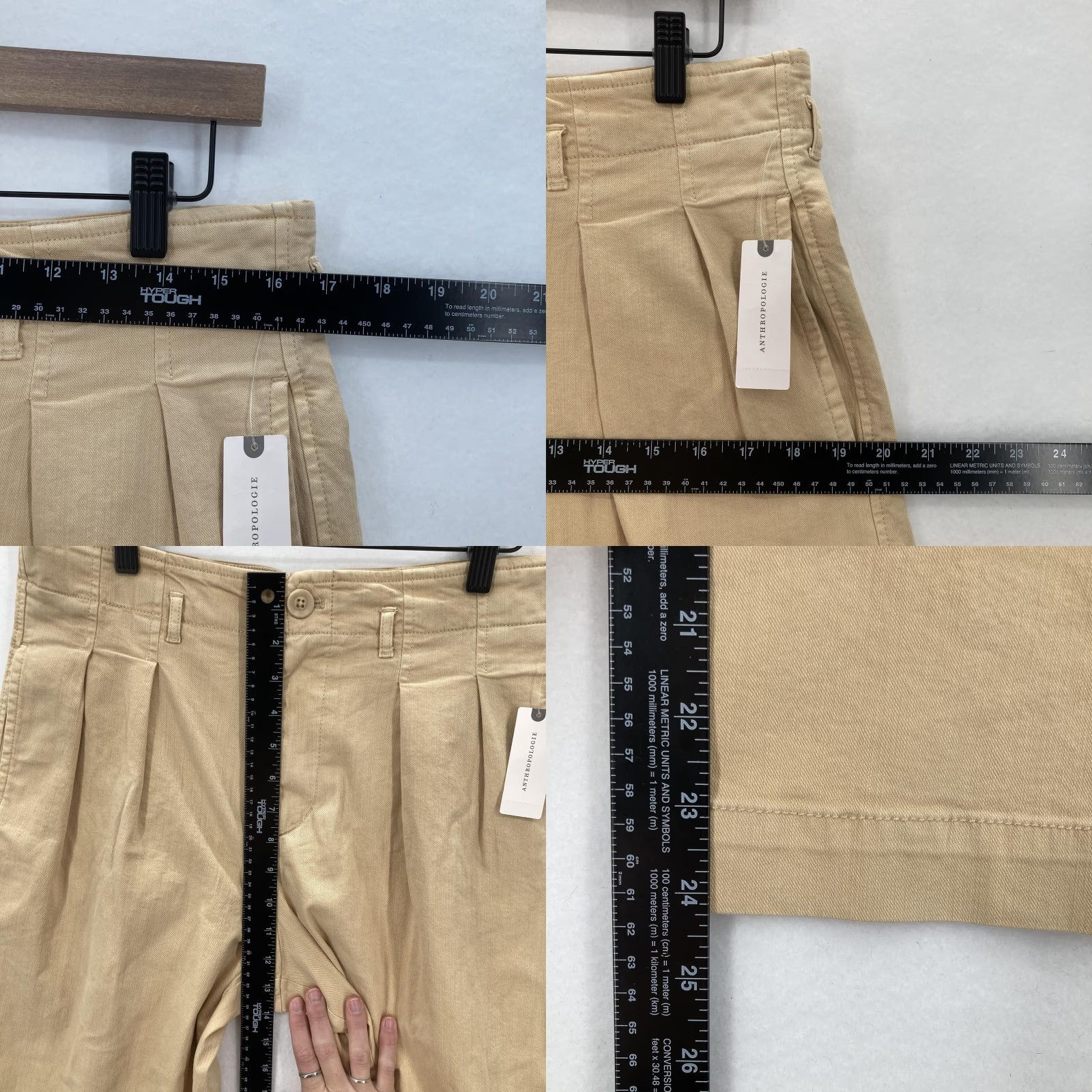 Vintage Maeve Pants Womens 10 Beige Wide Leg Pleated Crop Stretch Twill Front Pockets Zip Button Preppy Workwear Casual Size 32" / US 10 / IT 46 - 8 Thumbnail