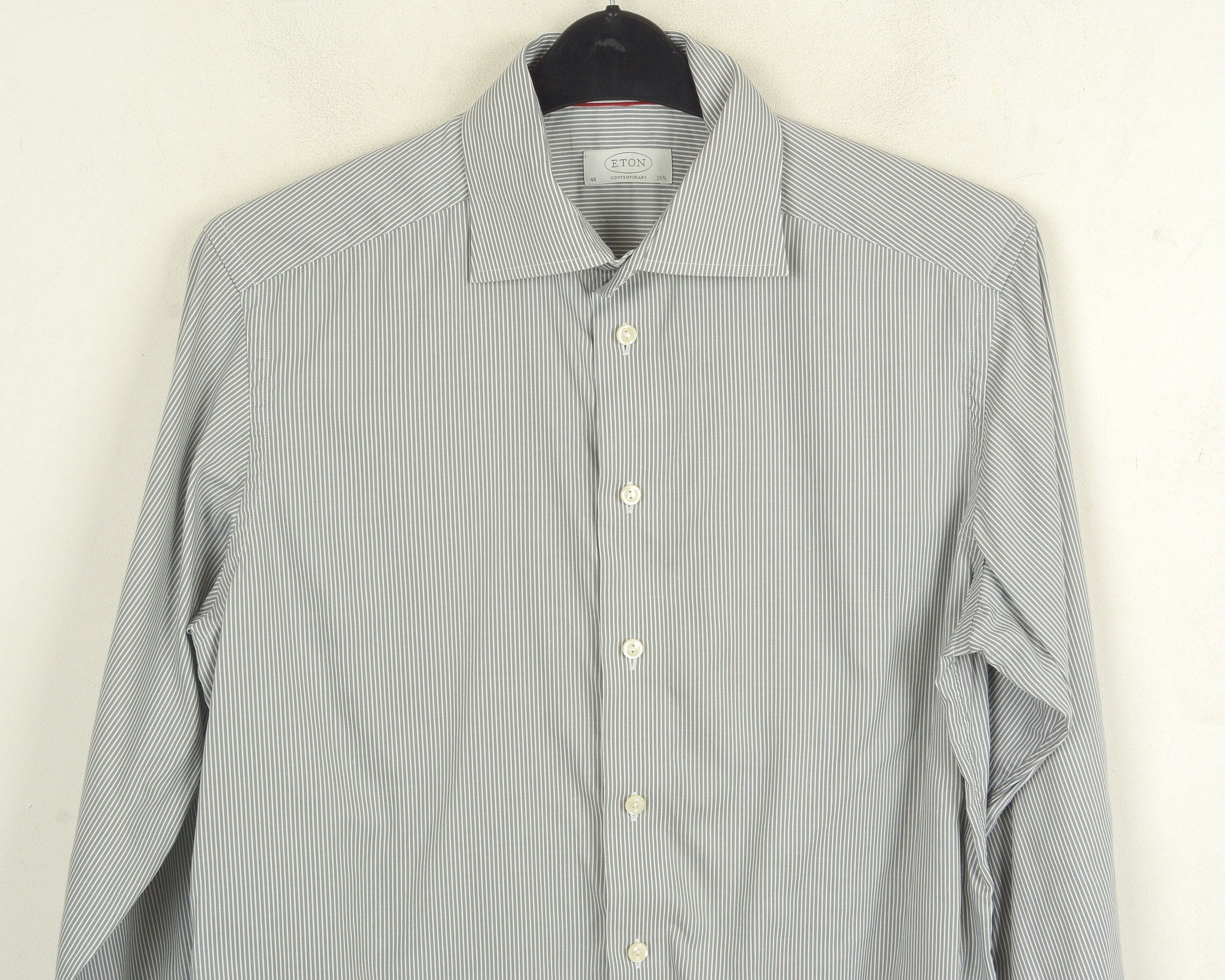 Eton Contemporary Men Cotton Shirt 15 3/4 Size 40 Grey Pinstriped Size US M / EU 48-50 / 2 - 2 Thumbnail