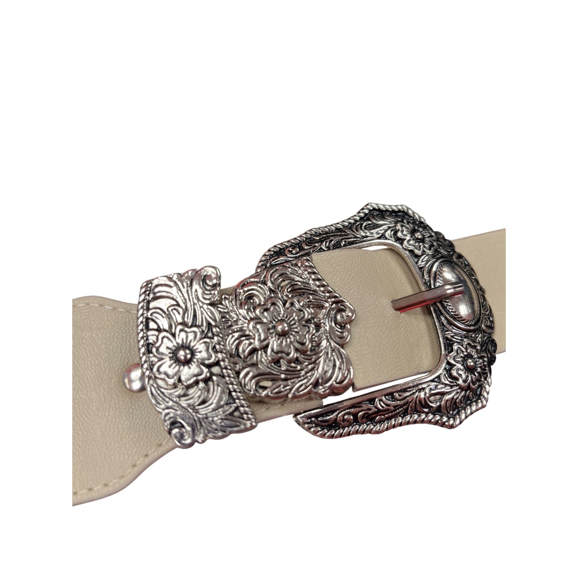 Other VTG Beige floral double buckle silver plated stretch wms bel Size ONE SIZE - 4 Thumbnail