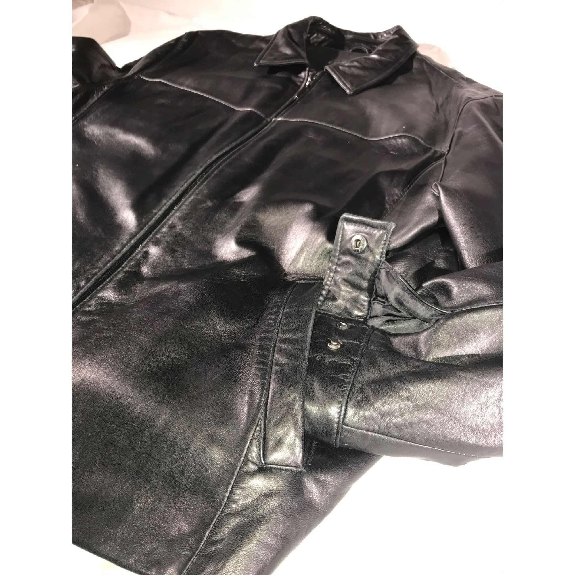 Jhane Barnes Jhane Barnes Men's Soft Black Leather Full Zip Jacket Coat Size US S / EU 44-46 / 1 - 3 Thumbnail