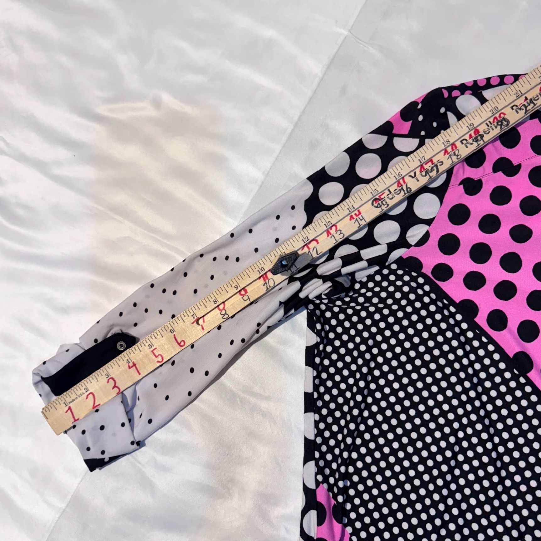 Pinko Nygard Tunic Shirt Women's Polka Dot Button Front 3/4 Sleeve Pink Black White Large L Knit Polyester Elastane Casual Seasonal Size L / US 10 / IT 46 - 6 Thumbnail