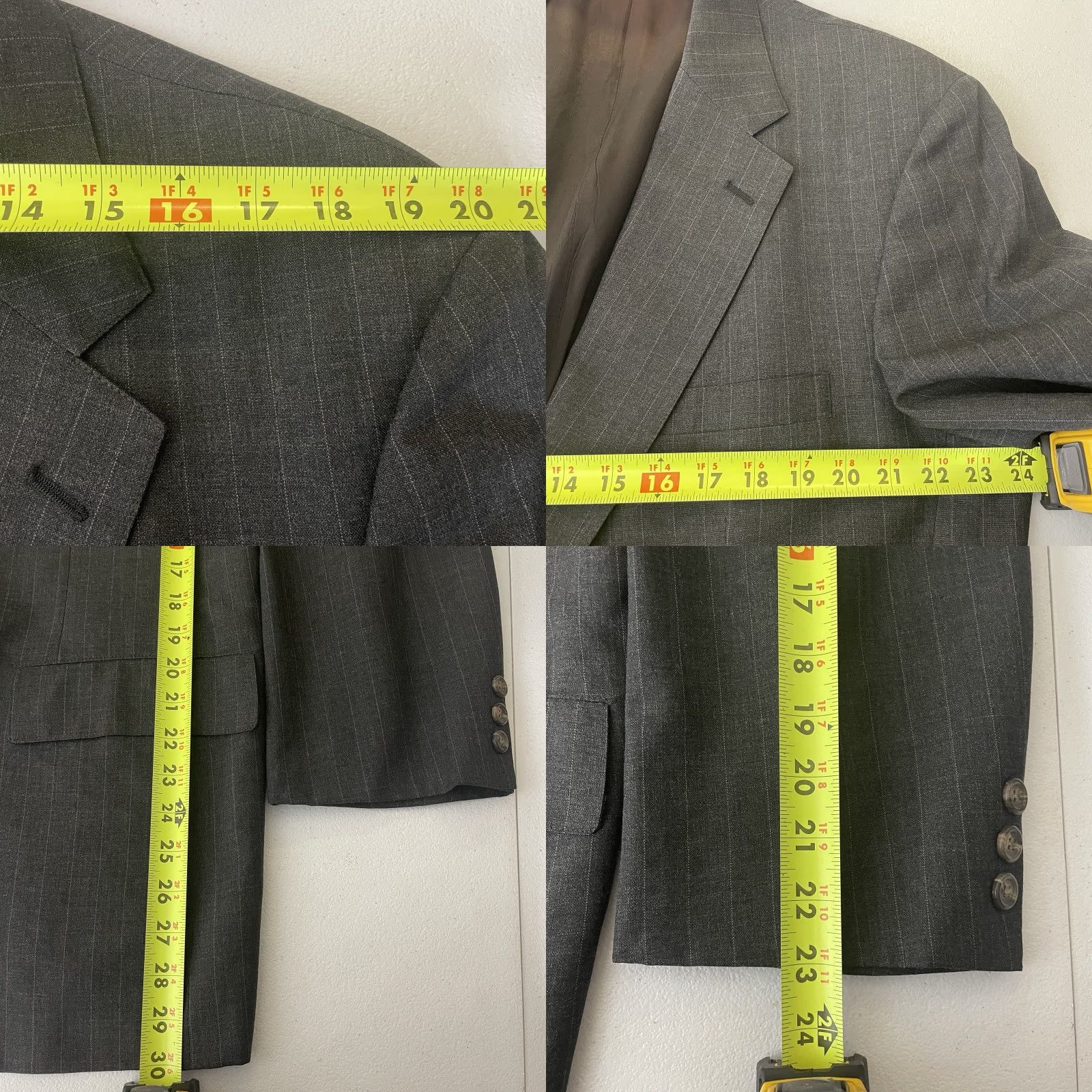 VINTAGE Brooks Brothers Blazer Mens 46R Gray Striped Pure Wool Two Buttons USA Made
