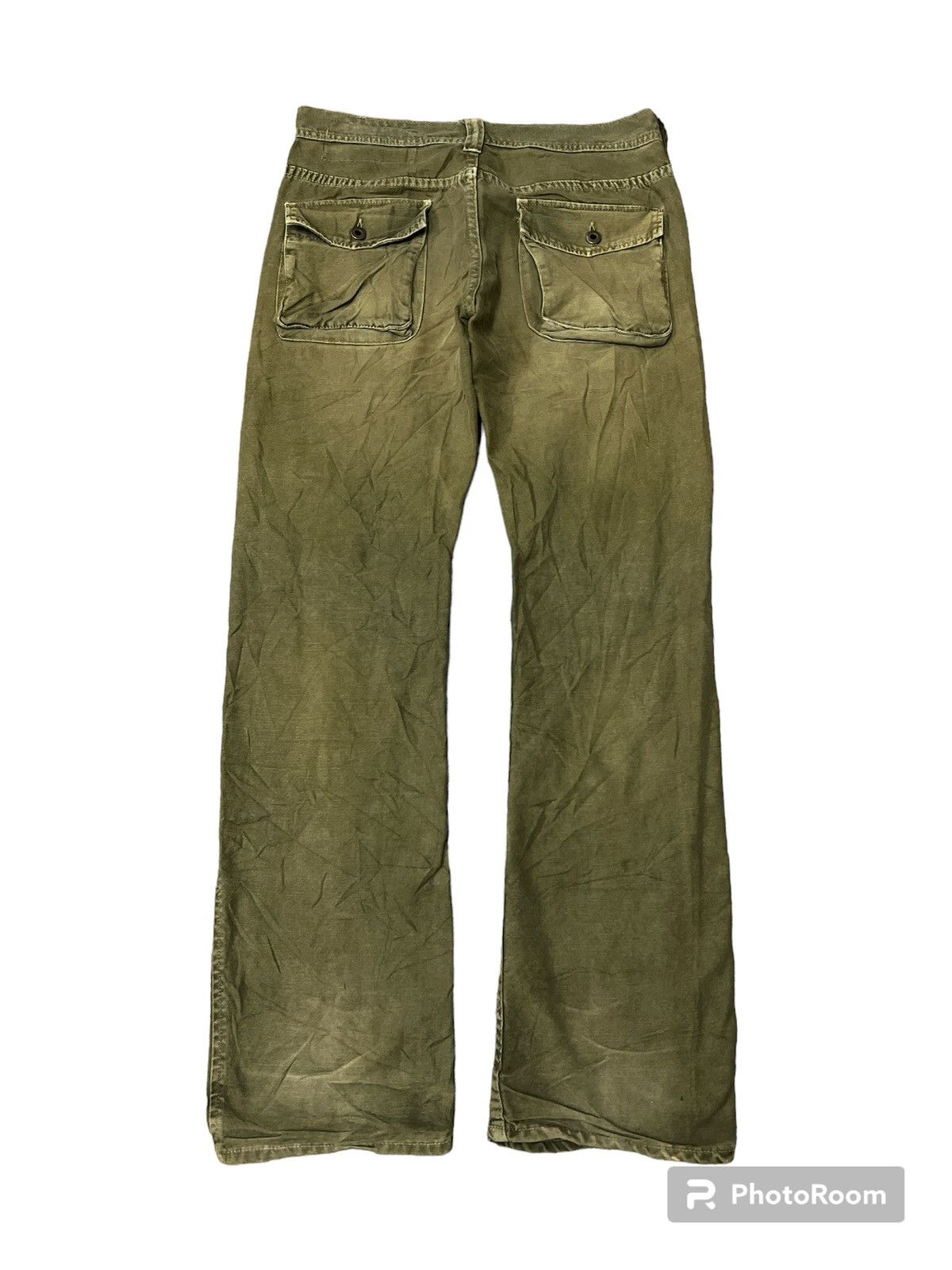 Japanese Brand VINTAGE THRASHED SUN FADED GREEN ARMY BUSH PANT Size US 32 / EU 48 - 5 Thumbnail