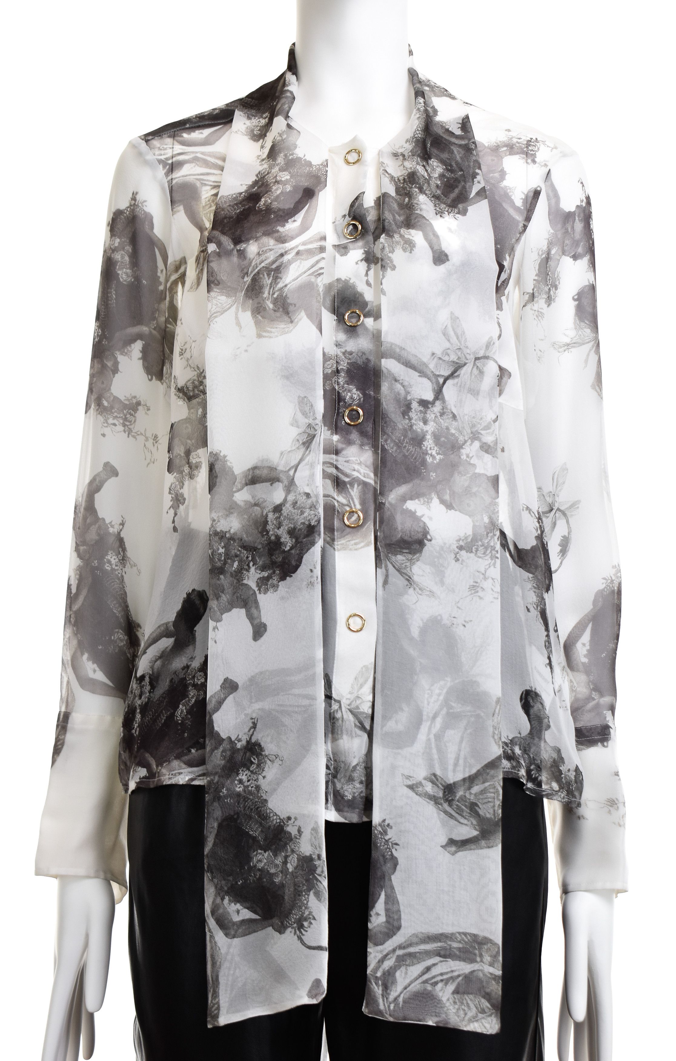 Burberry Silk BURBERRY Sheer Top Shirt Blouse Cupids Print Bow Neck Size S / US 4 / IT 40 - 8 Thumbnail