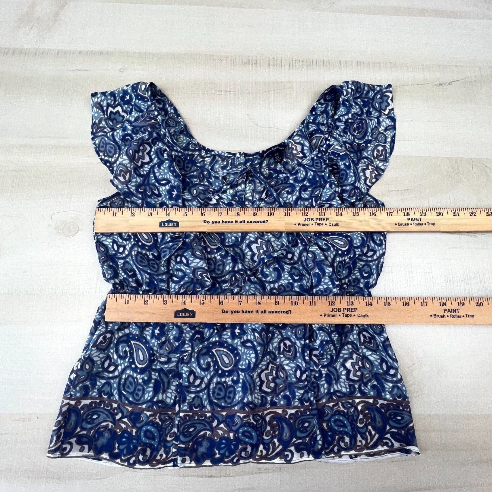 American Eagle Outfitters American Eagle Womens Blue Sleeveless Ruffle Paisley Blouse Top XS Chiffon Elastic Waist Shirt Size XS / US 0-2 / IT 36-38 - 7 Thumbnail
