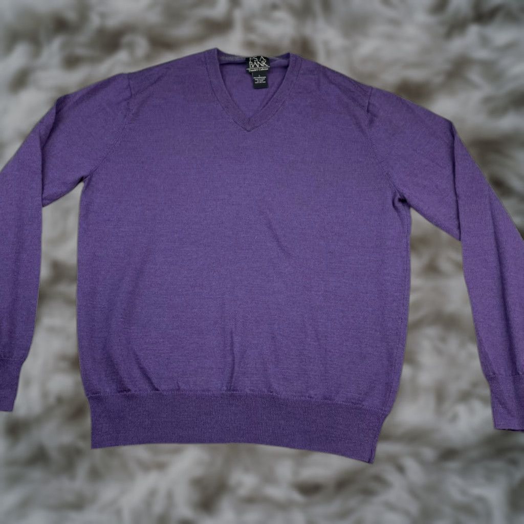 Jos. A. Bank Jos. A. Bank Men’s Pullover Sweater L 100% Merino Wool Purple Long Sleeve V-Neck Solid Size US L / EU 52-54 / 3 - 1 Thumbnail