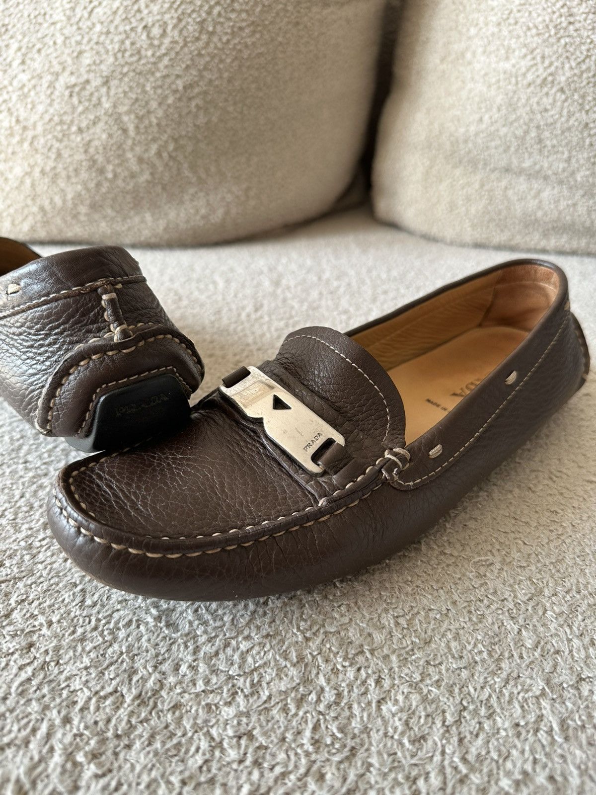 Prada Luxury Vintage Prada leather brown loafers moccasins women Size US 6 / IT 36 - 6 Thumbnail