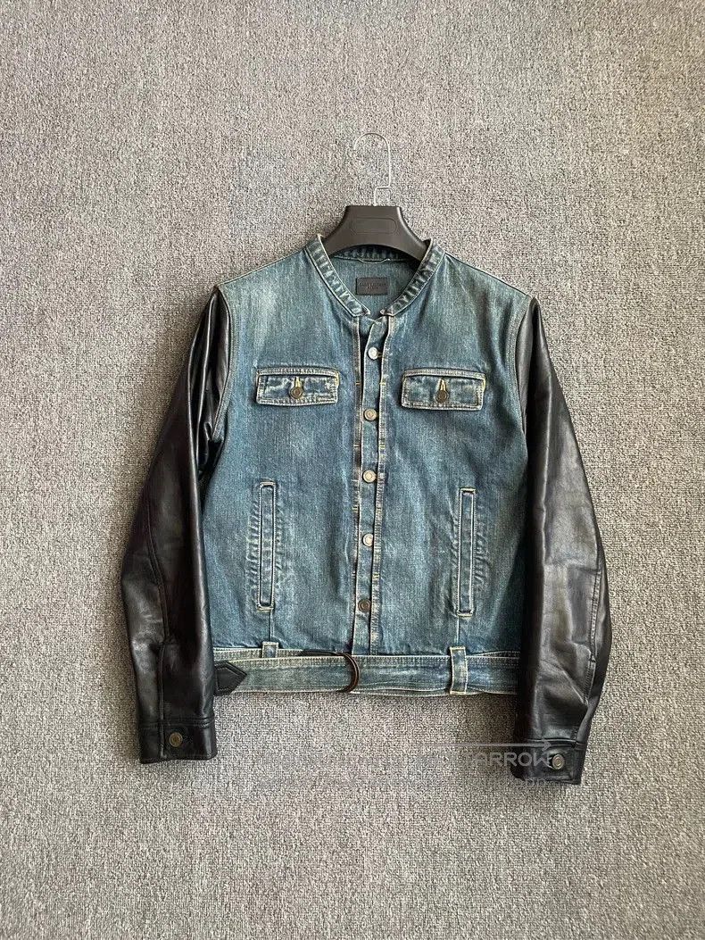Hedi Slimane Saint Laurent Denim Jacket with Leather Sleeves. Size US M / EU 48-50 / 2 - 1 Thumbnail