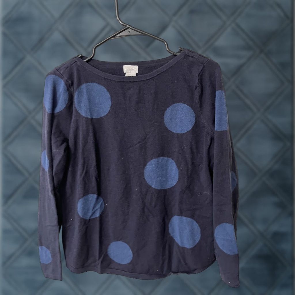 Vintage VINTAGE Chico's Sweater Womens Blue Polka Dots Pullover Knit Long Sleeve Boat Neck Casual Holiday Size 1 Womens Size XS / US 0-2 / IT 36-38 - 1 Thumbnail