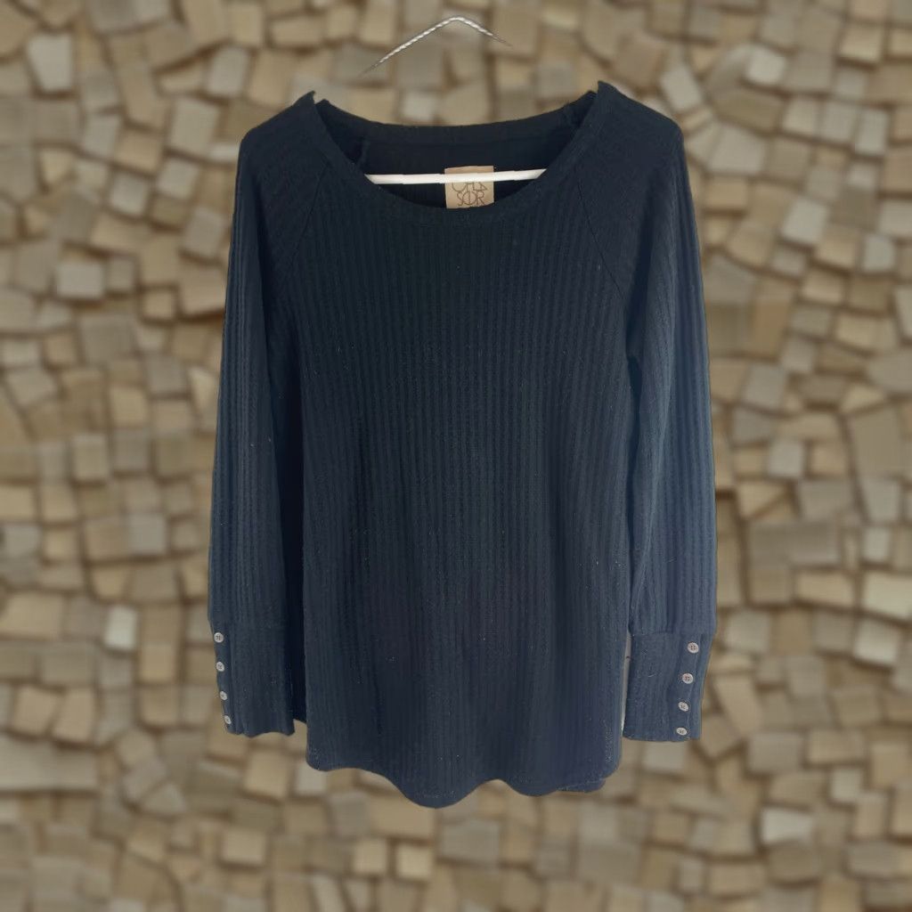 Vintage CHA SOR Sweater Women's Size Medium Black Boat Neck Pullover Long Sleeve Buttons Size M / US 6-8 / IT 42-44 - 1 Thumbnail