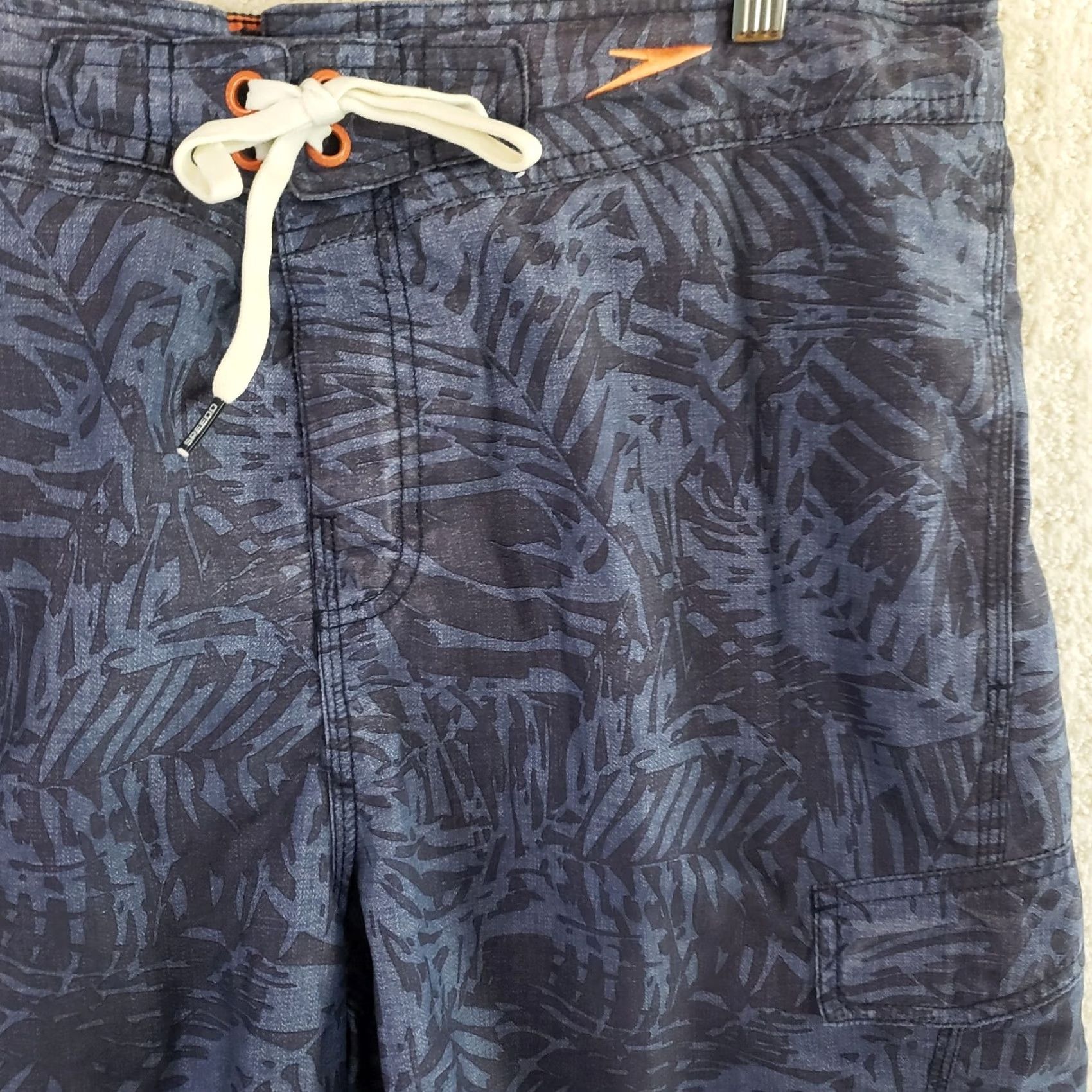 Speedo Speedo Shorts Mens L Blue Gray Swimming Trunks Foilage Pockets Swim Beach Size US 33 - 4 Thumbnail