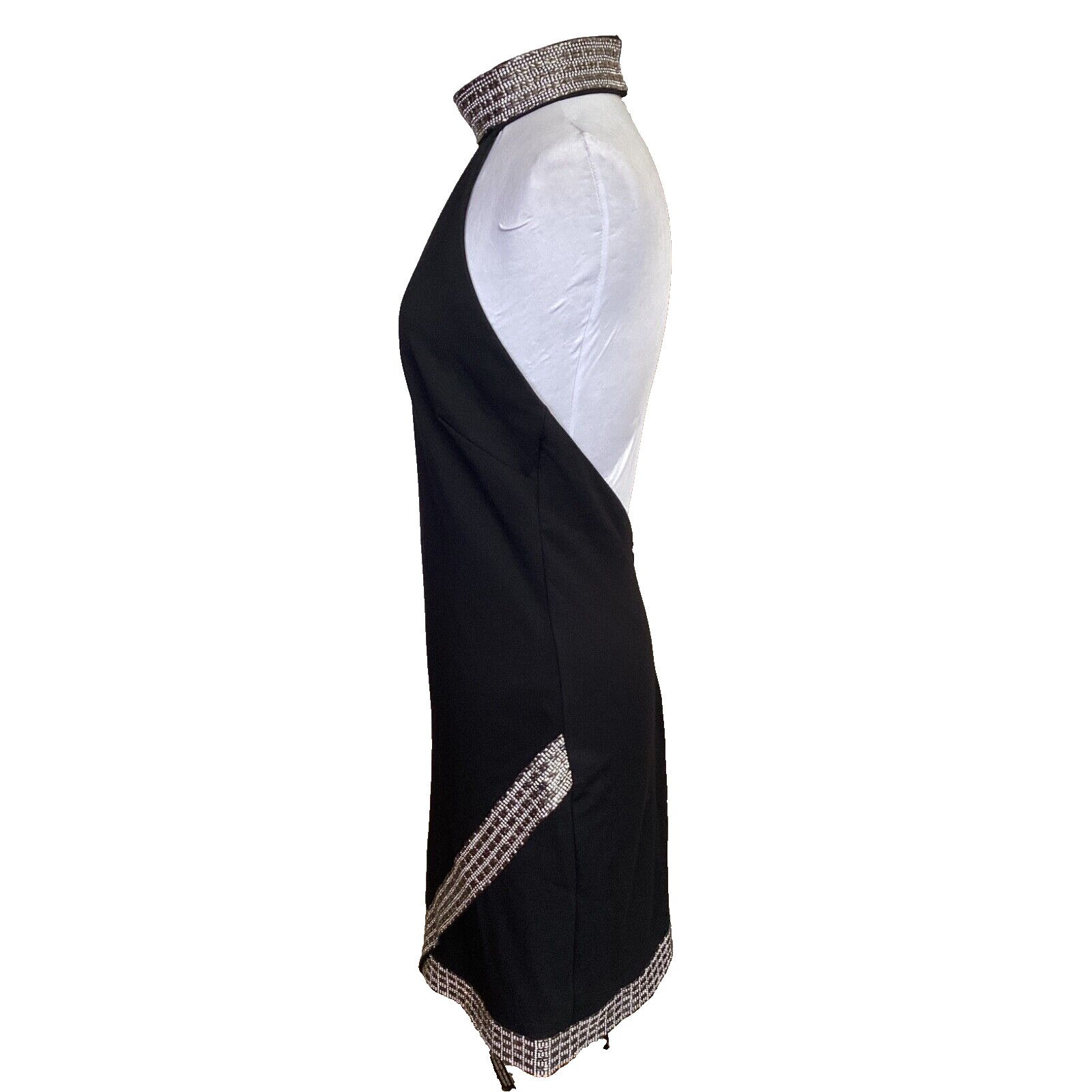 Bebe BEBE BLACK HALTER MINI DRESS RHINESTONE CHOKER JAGGED TRIM S Size S / US 4 / IT 40 - 3 Thumbnail
