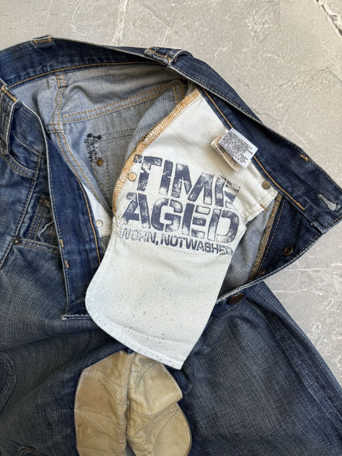 Replay VTG Y2k Replay Denim Leather Baggy Jeans Distressed if6was9 Size US 29 - 16 Thumbnail