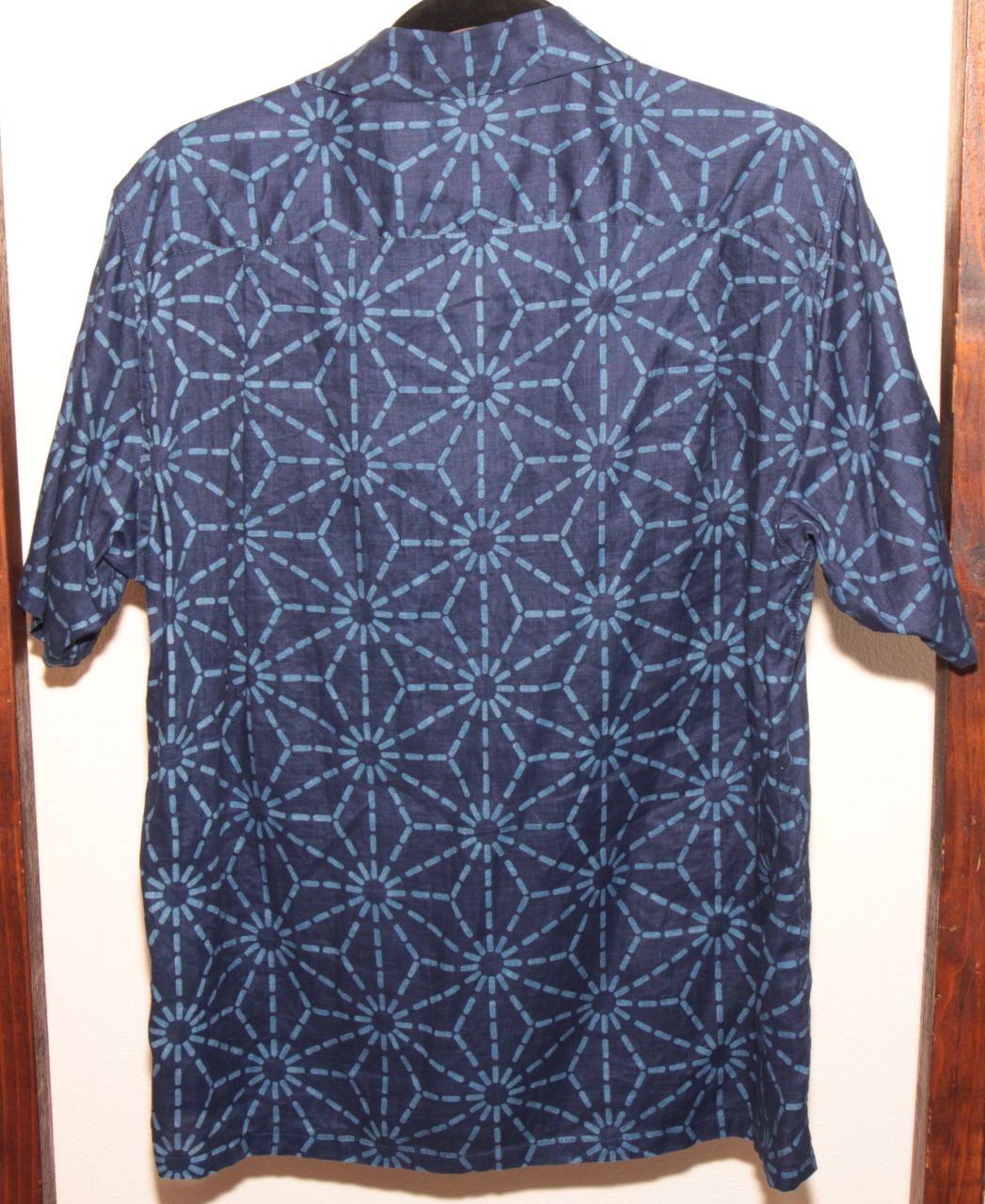 Blue Blue Japan Asanoha Hemp Pattern Linen Aloha Vacation Shirt Camp Collar Size US M / EU 48-50 / 2 - 4 Thumbnail