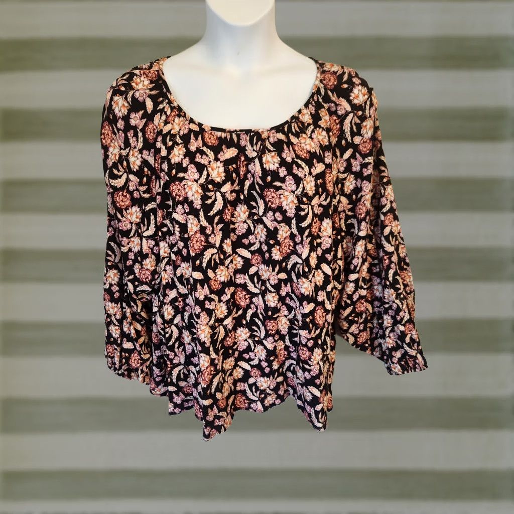 Vintage Terra & Sky Women Top Plus Size 4X Floral Print Balloon Sleeve Paisley Blouse Shirt Size XXL / US 16-18 / IT 52-54 - 1 Thumbnail